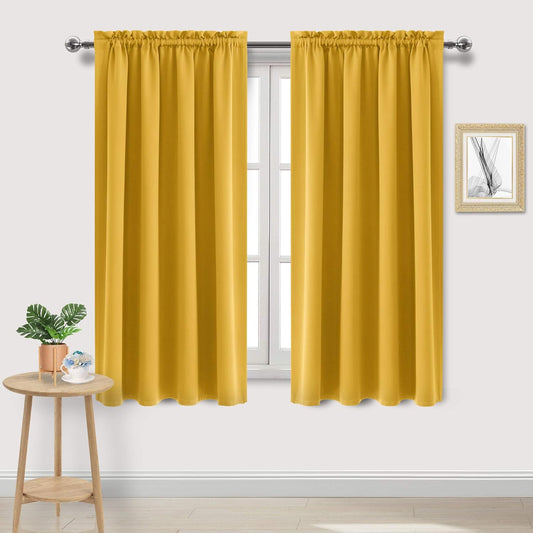DWCN Yellow Room Darkening Blackout Curtains - Thermal Insulated Privacy Energy Saving Window Curtain Drapes 42 x 72 inch Length, Set of 2 Bedroom Living Room Curtains
