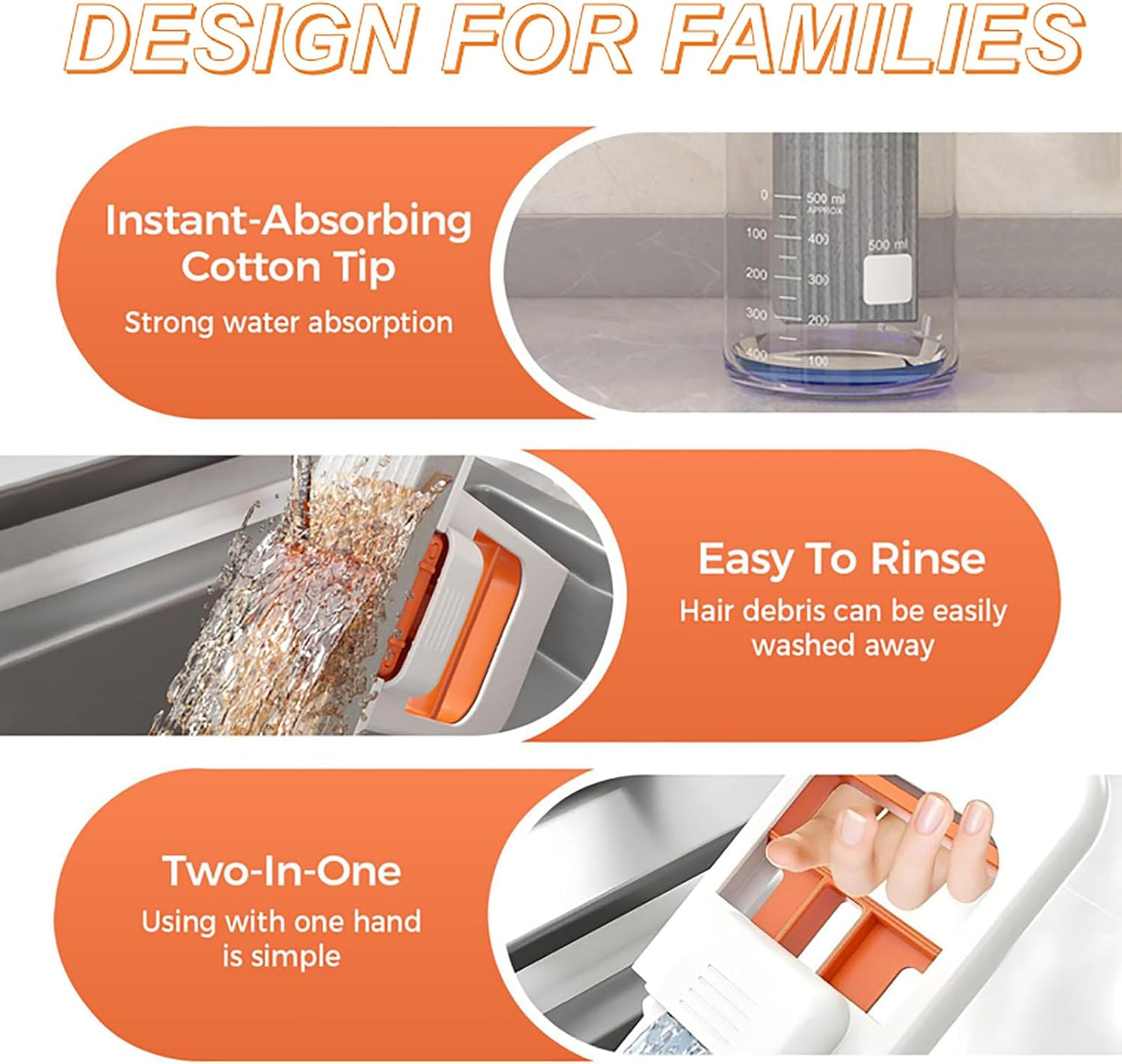 Mini Foldable Desktop Mop, Sponge Mop Wet and Dry Use Cleaning System, Self-Squeeze Small Mop for Bathroom Kitchen Desktop Glass Living Room Car (Orange+Black, 2pcs)