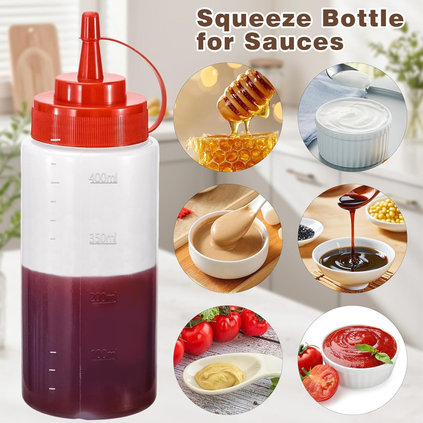 Condiment Squeeze Bottles Ketchup Dispenser, 6 Pack 16oz Squeeze Bottles for Liquids, Plastic Sauce Bottle with Cap Lid, Squirt Bottles for Sauces Liquids BBQ Dressing Pancake Art