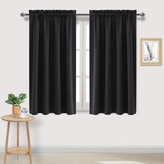 DWCN Blackout Curtains Room Darkening Thermal Insulated Bedroom Curtains Window Curtain Panels, 52 x 54 inches Long, Set of 2 Black Rod Pocket Drapes