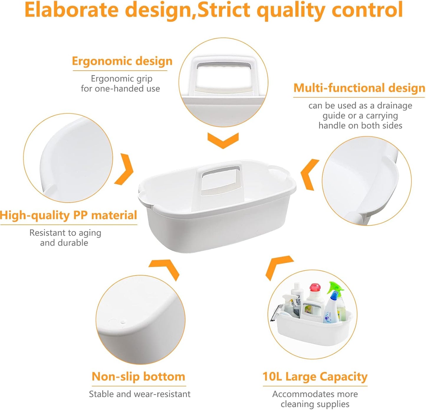 2 Pack Multi-Purpose Plastic Cleaning Caddy with Handle, Shower Caddy Organizer/Storage Basket/Totes Portable for Bathroom Supplies, Cleaning Products, Under Sink Tool. (blue+white)