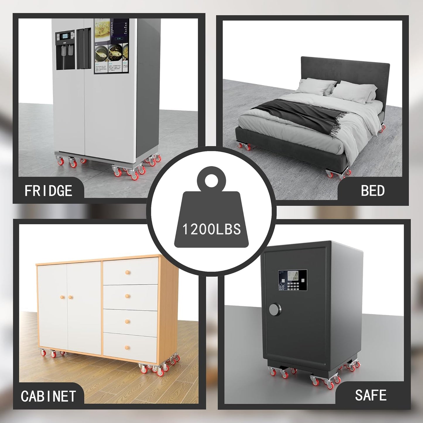 Furniture Dolly,Furniture Movers with 5 Wheels,Carbon Steel Panel Heavy Duty Dolly,Furniture Lifter with 5 360° Rotatable Rubber Universal Wheels,Maximum Load 1800LBS (Silver, 4.1x4.1 in)