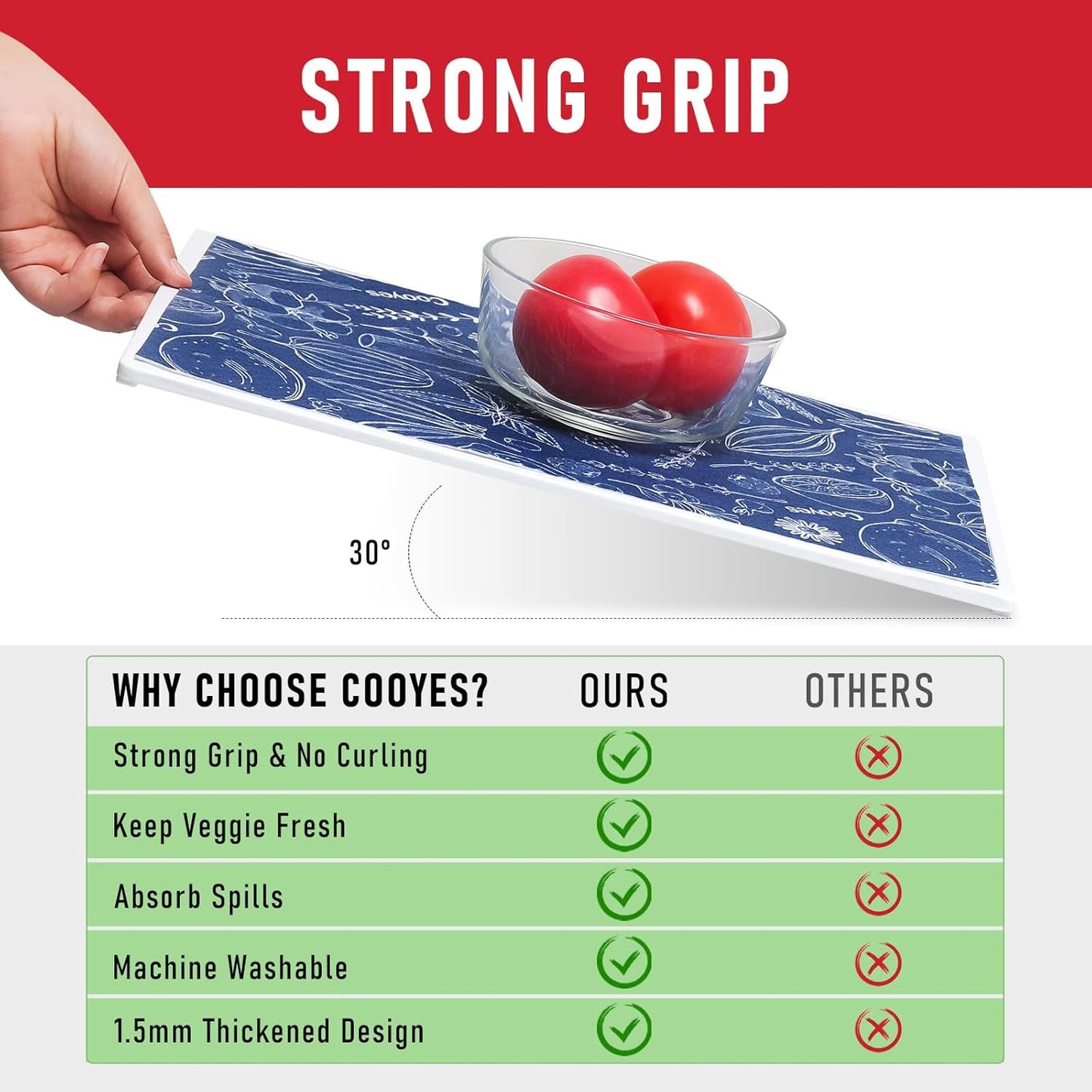 Cooyes 2 in 1 Shelf Liner for Refrigerator, 6 Pack, 12“ × 24”, Fridge Drawer & Shelf Liners for Kitchen Cabinets Non-Adhesive, Breathable Cloth Material, Keep Produce Fresh Longer