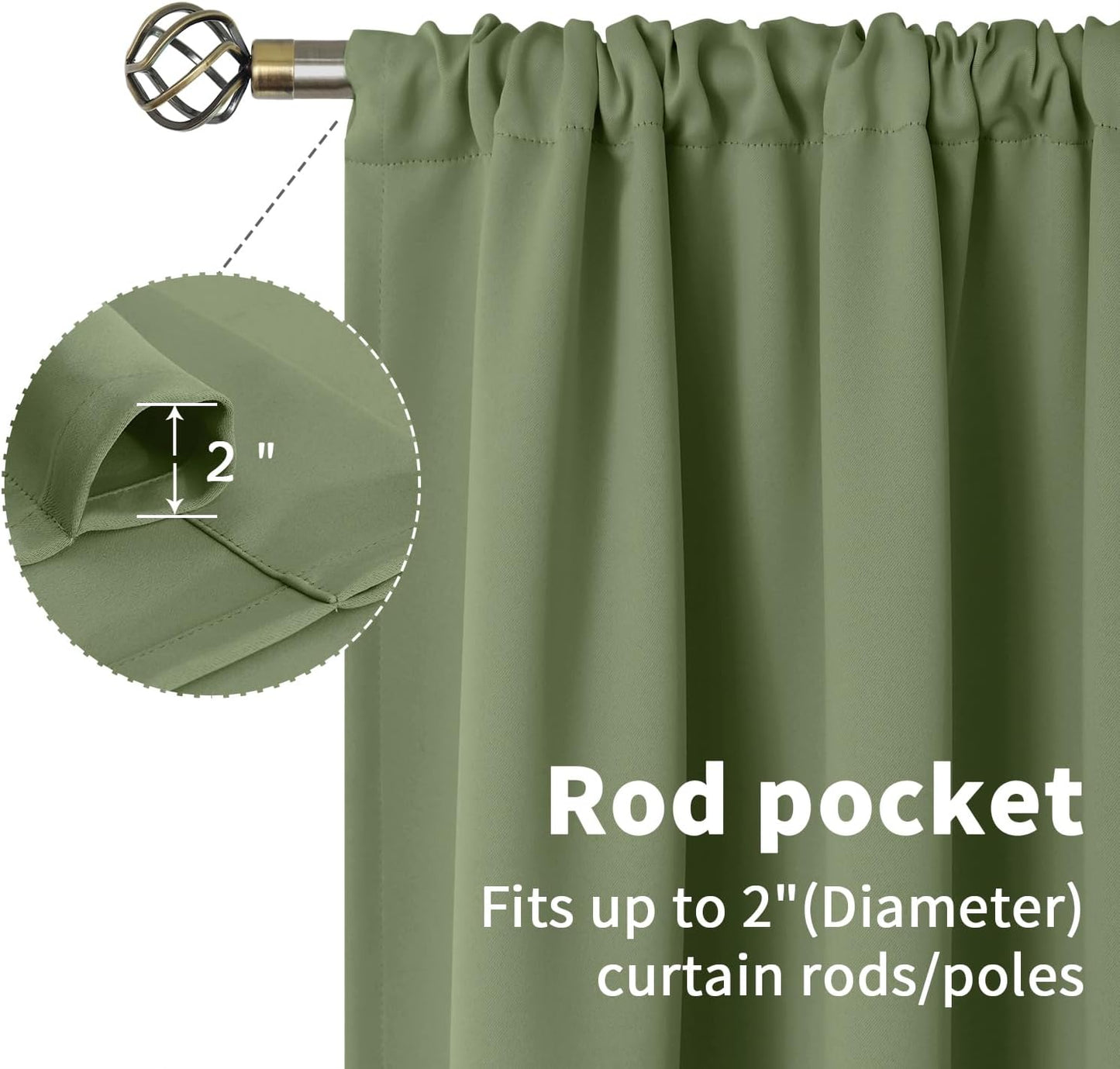 BGment Olive Green Blackout Curtains 84 Inch Length for Living Room - Rod Pocket Thermal Insulated Room Darkening Drapes Privacy for Dining Bedroom, 2 Panels, 52 x 84 Inch