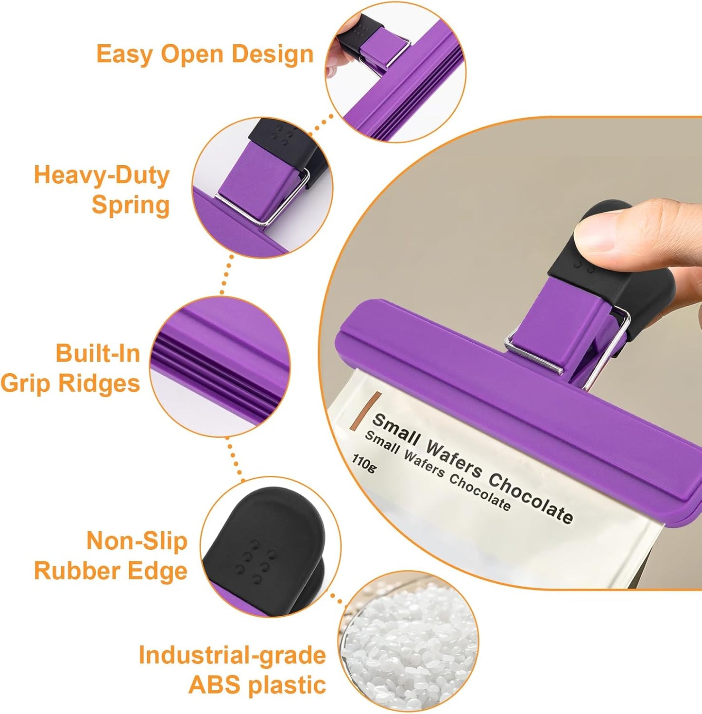 Chip Clips, 12 Pack Large Food Clips, Snack Bag Clip, Plastic Heavy Duty Seal Grips for Food Storage, Home, Office and More(6 x 3.5 Inch)