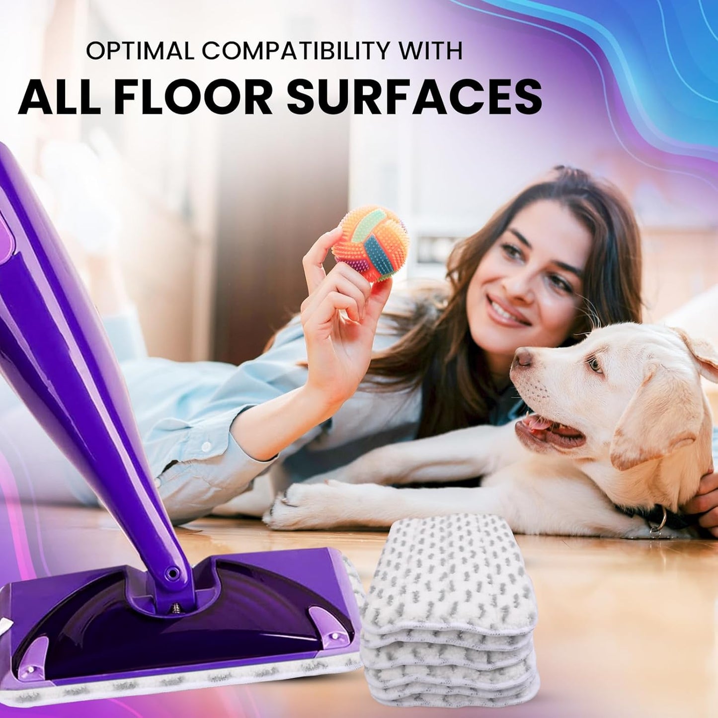 3pcs of Universal 11-inch Velcro Type Reusable Floor Mop Pads Compatible with Swiffer Wet Jet Refills Machine Washable Thick Microfiber Wet Pads for Hardwood and Household Cleaning Supplies (3pcs)