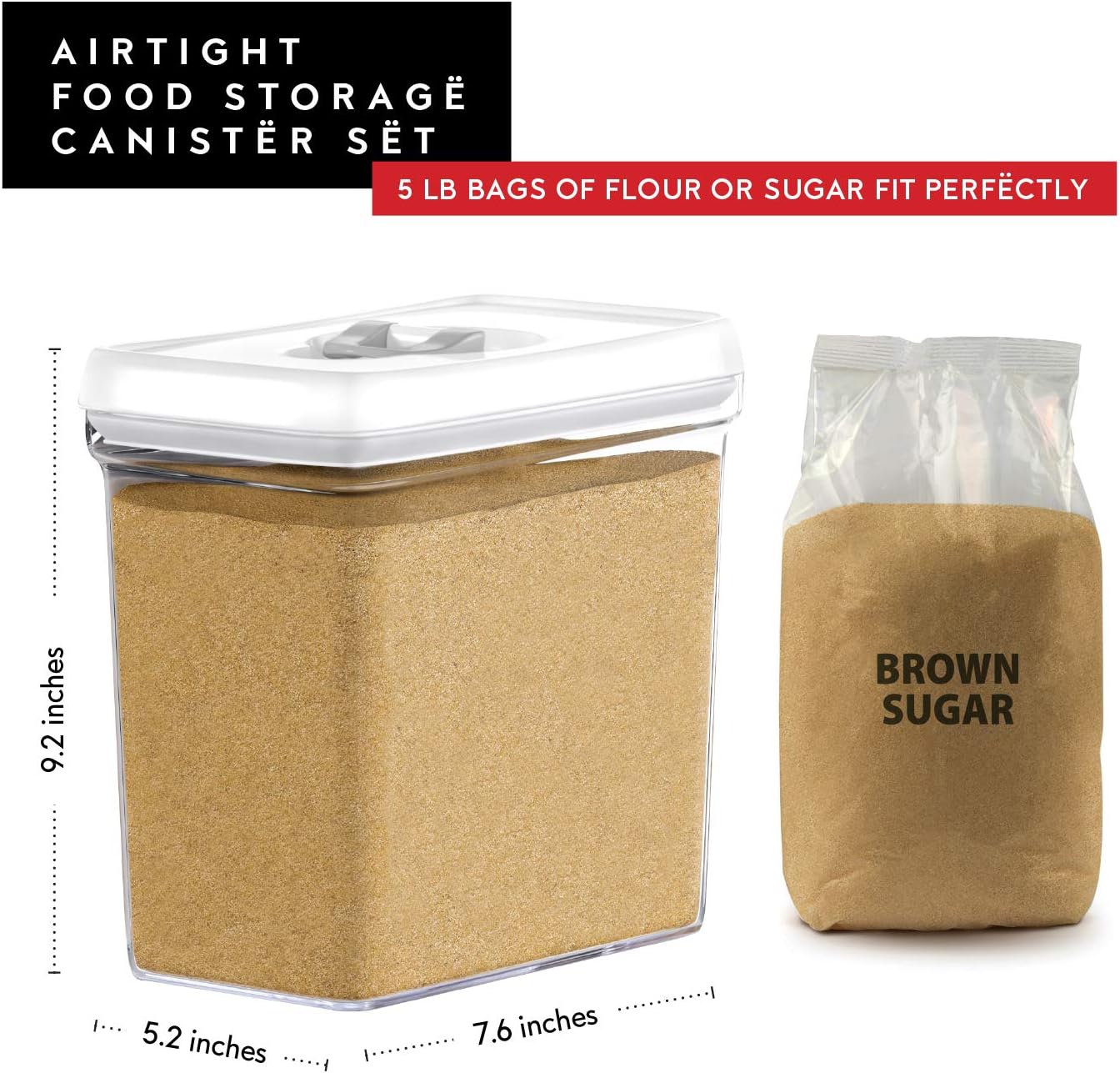 DWËLLZA KITCHEN Large Airtight Food Storage Containers - Clear Plastic Bulk Food Pantry & Kitchen Storage Containers for Flour, Sugar and Baking Supplies 4 Pcs. BPA-Free, Keeps Fresh & Dry (White)