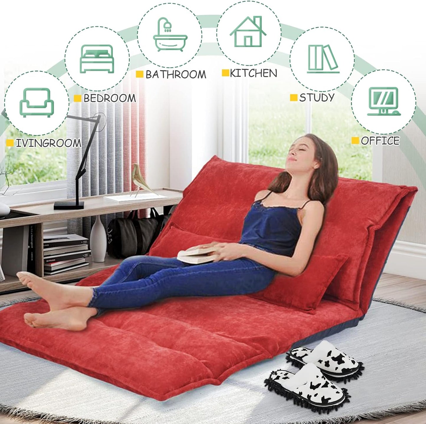 Microfiber Floor Mop Slippers House Dust Cleaning Tool Detachable Washable Shoes for Kitchen House Cleaning (Women 8.5-9/Men 11-11.5, Cow pattern)