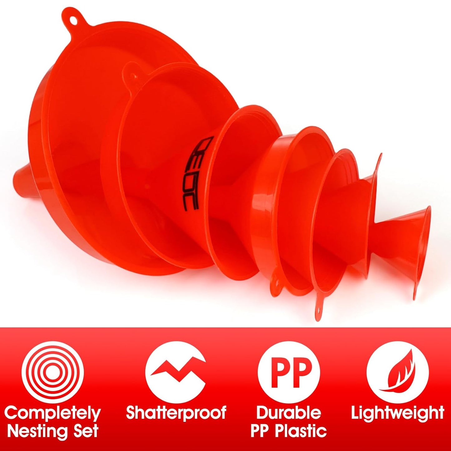 DEDC Oil Funnels Plastic Set for Car Automotive Kitchen Mini Small Large Red (7 PCS Oil Funnels)