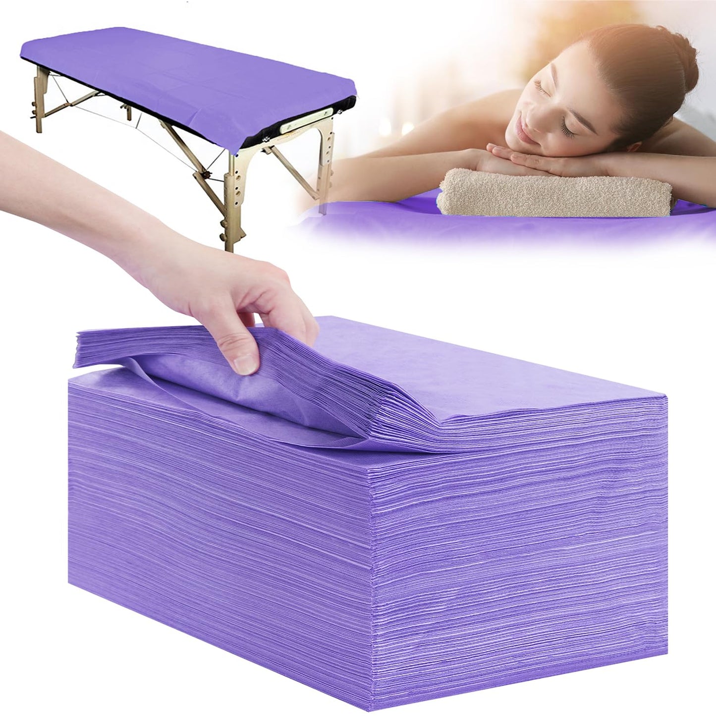 Disposable Bed Sheets 100 Pcs 31" x 71" Massage Table Sheets Non Woven Fabric SPA Bed Cover Breathable for Massage Beauty Tattoos(Purple)