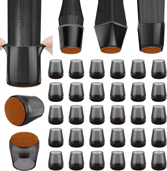 BALEINE 32 Pack Silicone Chair Leg Floor Protectors, Stool Leg Protectors Cap, Non-Slip Chair Leg Caps for Hardwood Floors (Black & Small, 32 Pack, XL)