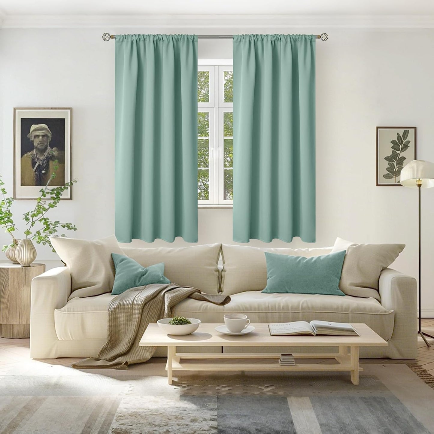 BGment Light Sage Blackout Curtains for Bedroom 63 Inches Long - Rod Pocket Thermal Insulated Room Darkening Drapes for Living Room Office Privacy Decorative, 52 x 63 Inch, 2 Panels