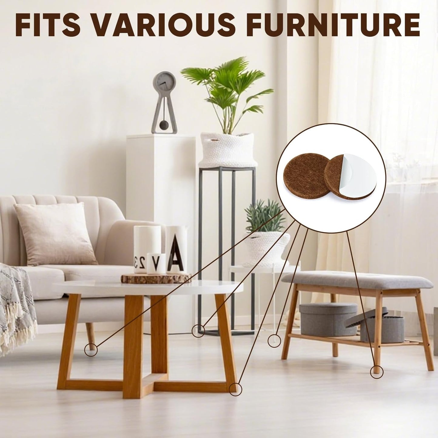 BALEINE 300PCS Felt Furniture Pads, Multi-Size Felt Pads for Chair Legs, Tables, Beds, Scratch-Reducing Floor Protectors for Hardwood Floors, Tile, Vinyl, and Laminate (300PCS, Beige+Brown)