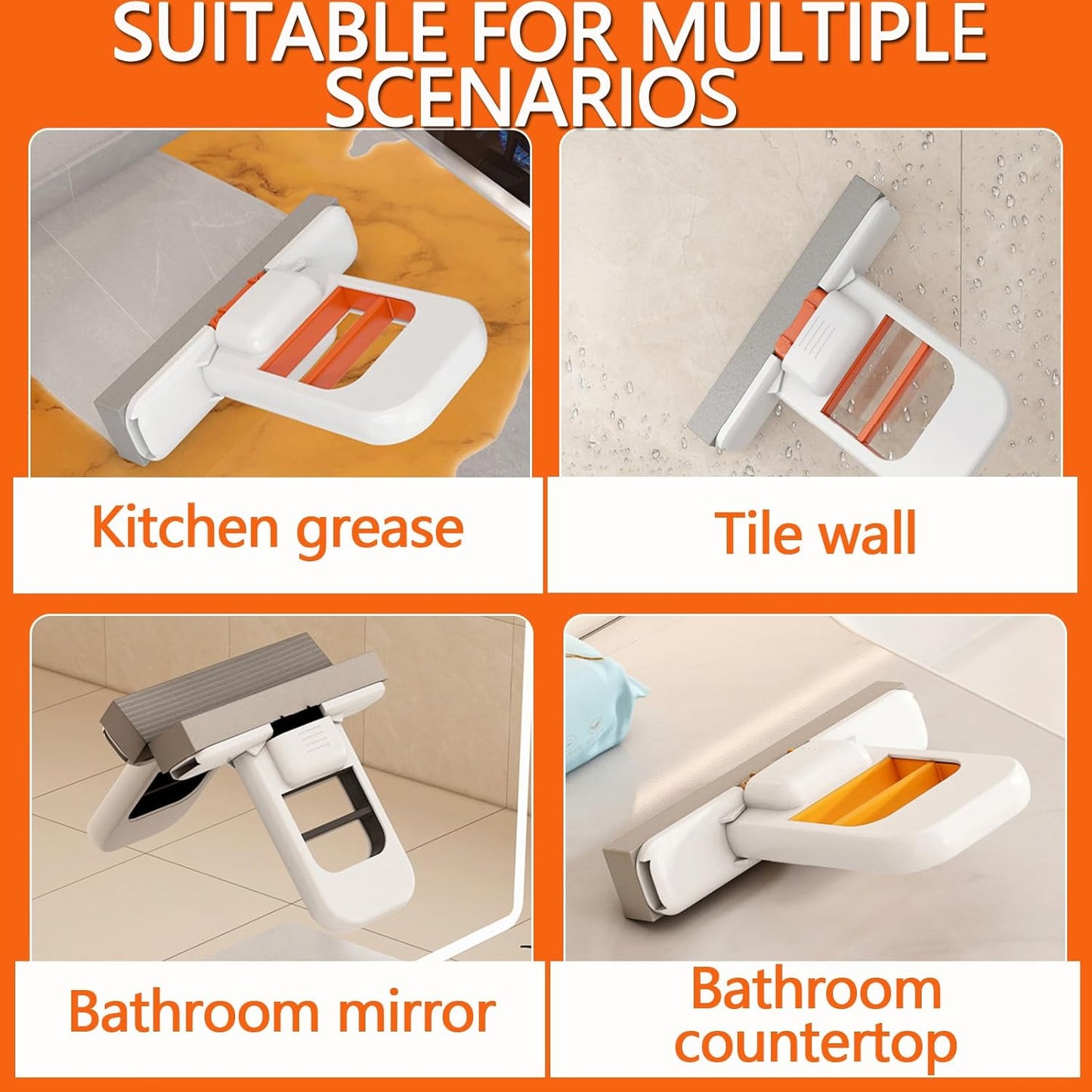 Mini Foldable Desktop Mop, Portable Cleaning Sponge Mop Self-Squeeze Sponge Cleaning Tool for Wet Dry Use on Kitchen Countertops Glass Bathroom Car (2 Pcs Orange)