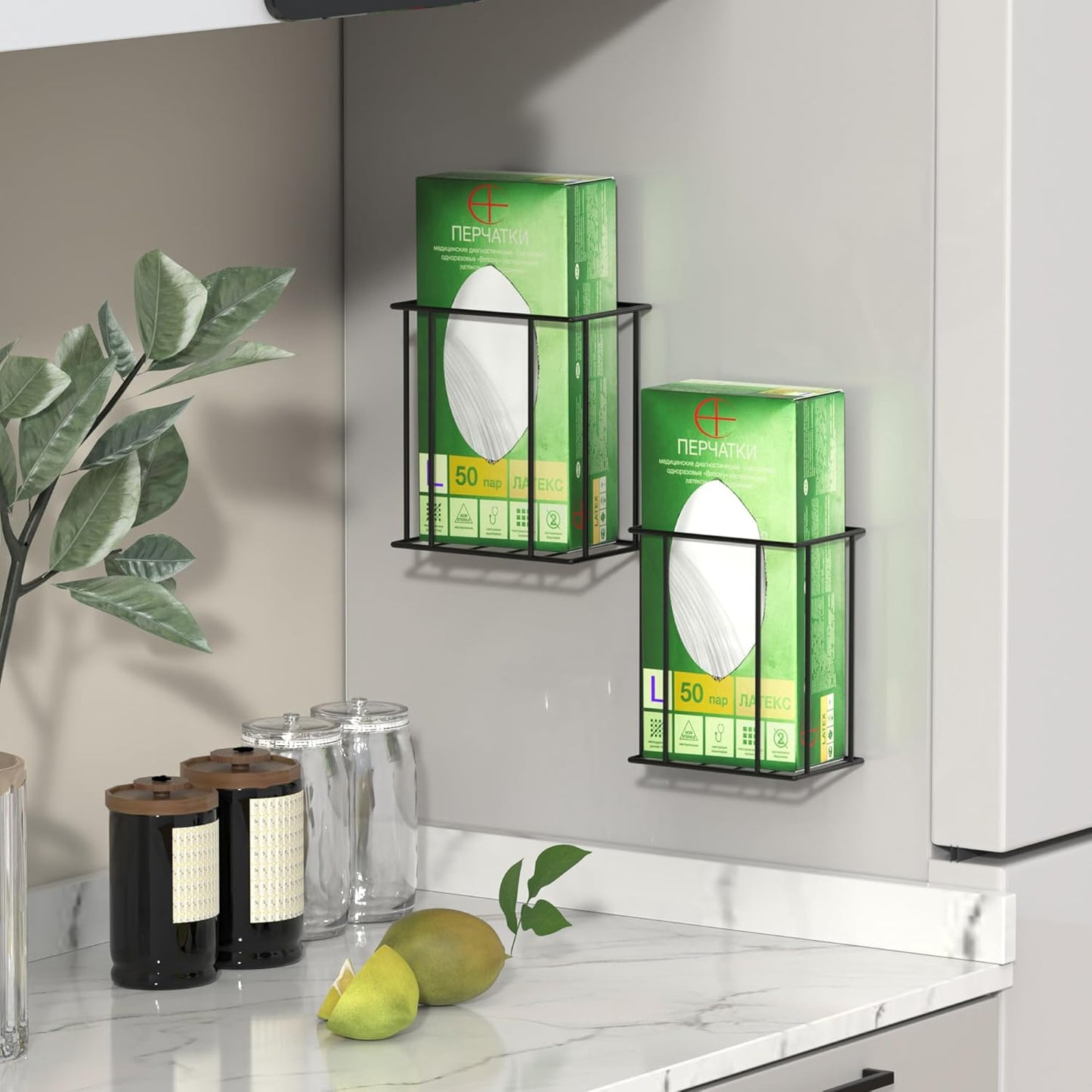 Alyoen Magnetic Glove Box Holder Wall Mount, Disposable Glove Dispenser, 2 Pack Rubber Latex Tissue Box Organizer for Tool Garage Workshop Kitchen - Two Size (Large+Small)