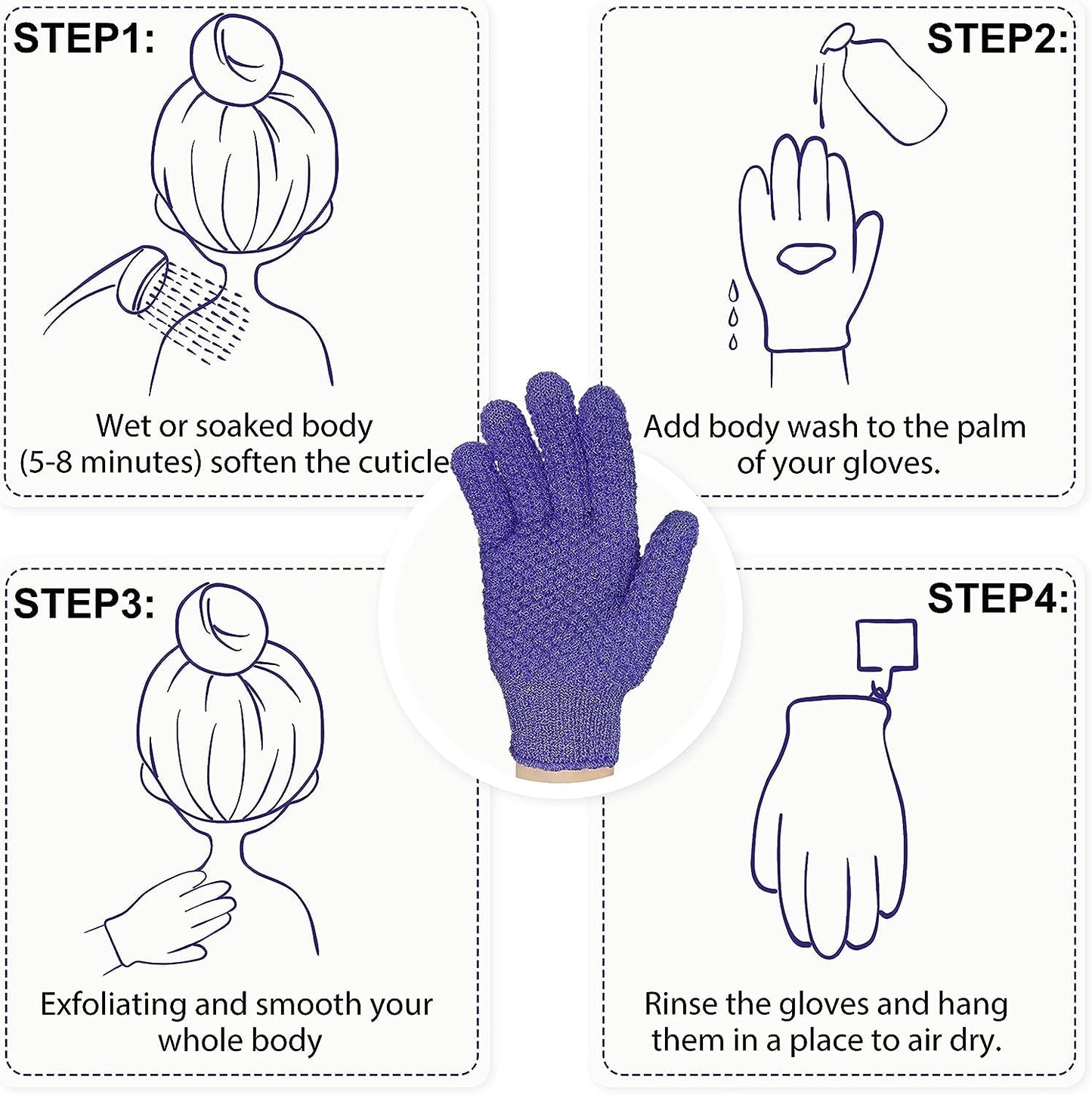 Evridwear Exfoliating Gloves for Shower, 100% Nylon Thick Soft Medium Heavy Bathing Gloves Dead Skin Remover Body Scrubber Smooth Skin with Hang Loop, Purple