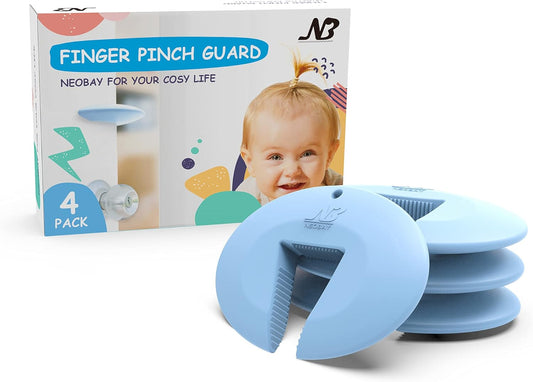 Door Pinch Guard and Door Slam Stopper, Durable Silicone Door Finger Pinch Guard, Prevents Finger Pinch Injuries, Slamming Doors, Door Safety for Kids, 4 Packs Blue Basic.