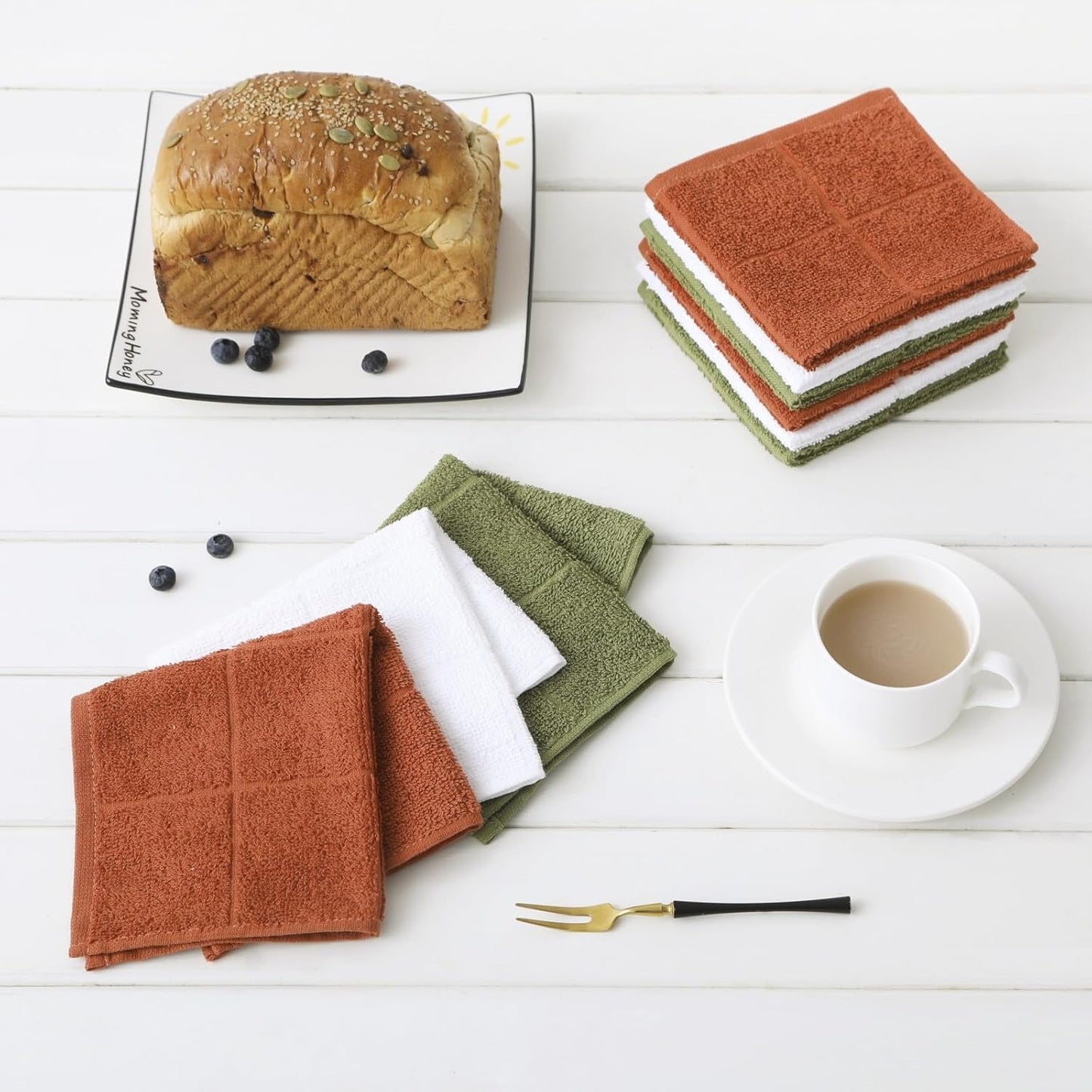 Glynniss Kitchen Dish Cloths Highly Absorbent Dish Rags 100% Cotton Wash Cloths for Washing Dishes (White, 50)