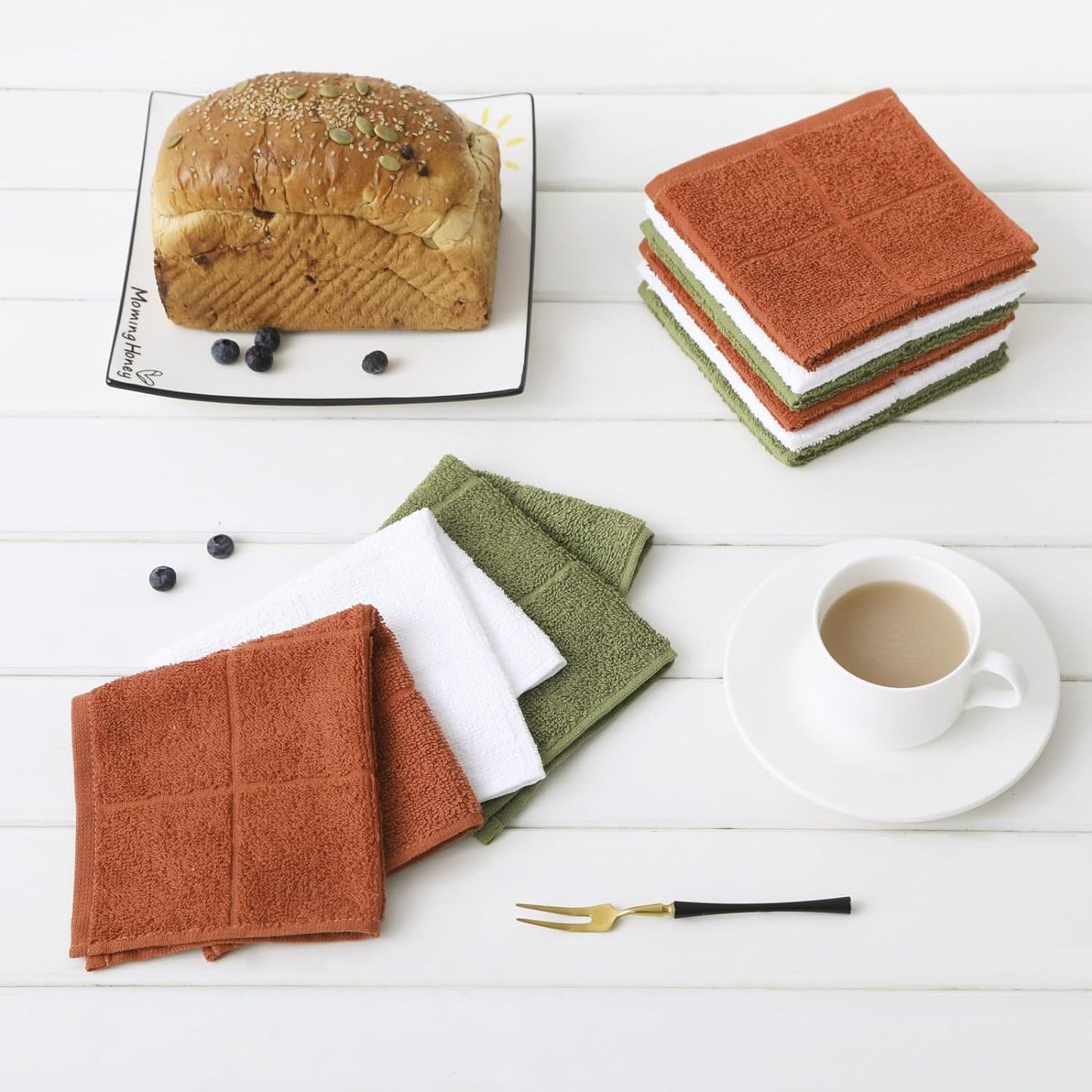 Glynniss Dishcloths Kitchen Highly Absorbent Dish Rags 100% Cotton Dish Cloths for Washing Dishes, Cleaning (11 x 11 Inches, 12 pcs, White)