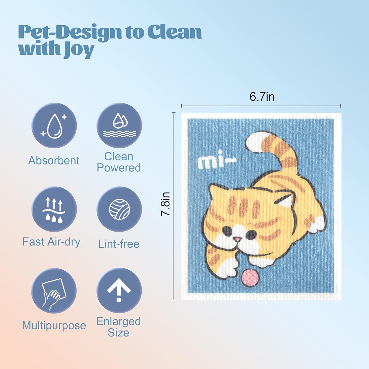 JOYMOOP Cartoon Cellulose Cleaning Cloth, Reusable Absorbent Dish Towels, Non-Scratch Washable Rags for Cookware, Kitchen and Household Cleaning - 12pcs, 6.7×7.9inch