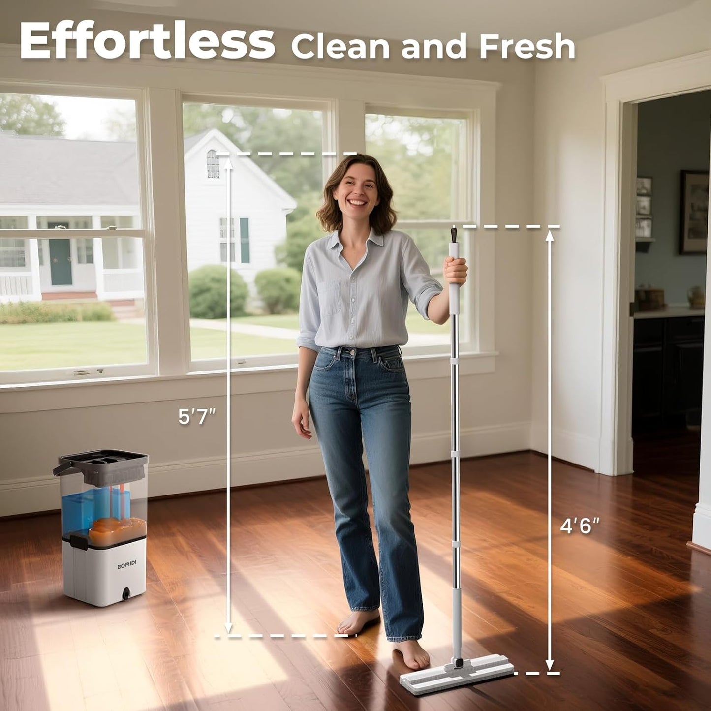 Mop and Bucket Set, Flat Microfiber Mops for Floor Cleaning, Wall Cleaner Mop and Bucket System with Wringer, Wet and Dry Use