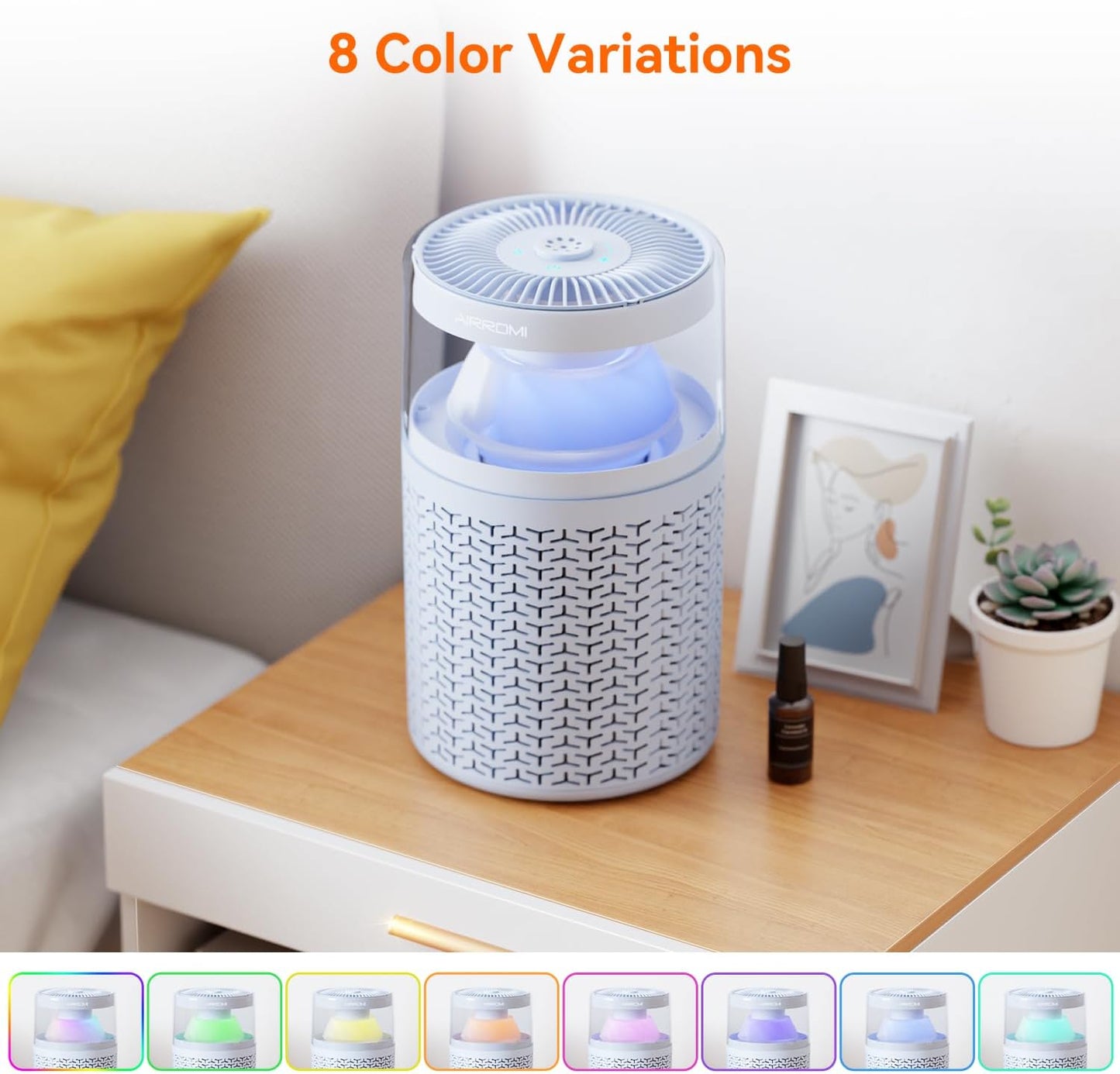 AIRROMI Air Purifiers for Bedroom Home,Up to 658 Ft²,Activated Carbon Filter Cleaner,With Fragrance Sponge for Better Sleep,Night Light,Pet Dander,Allergies,Smoke,Odor,Desktop Air Cleaner A2002 Blue