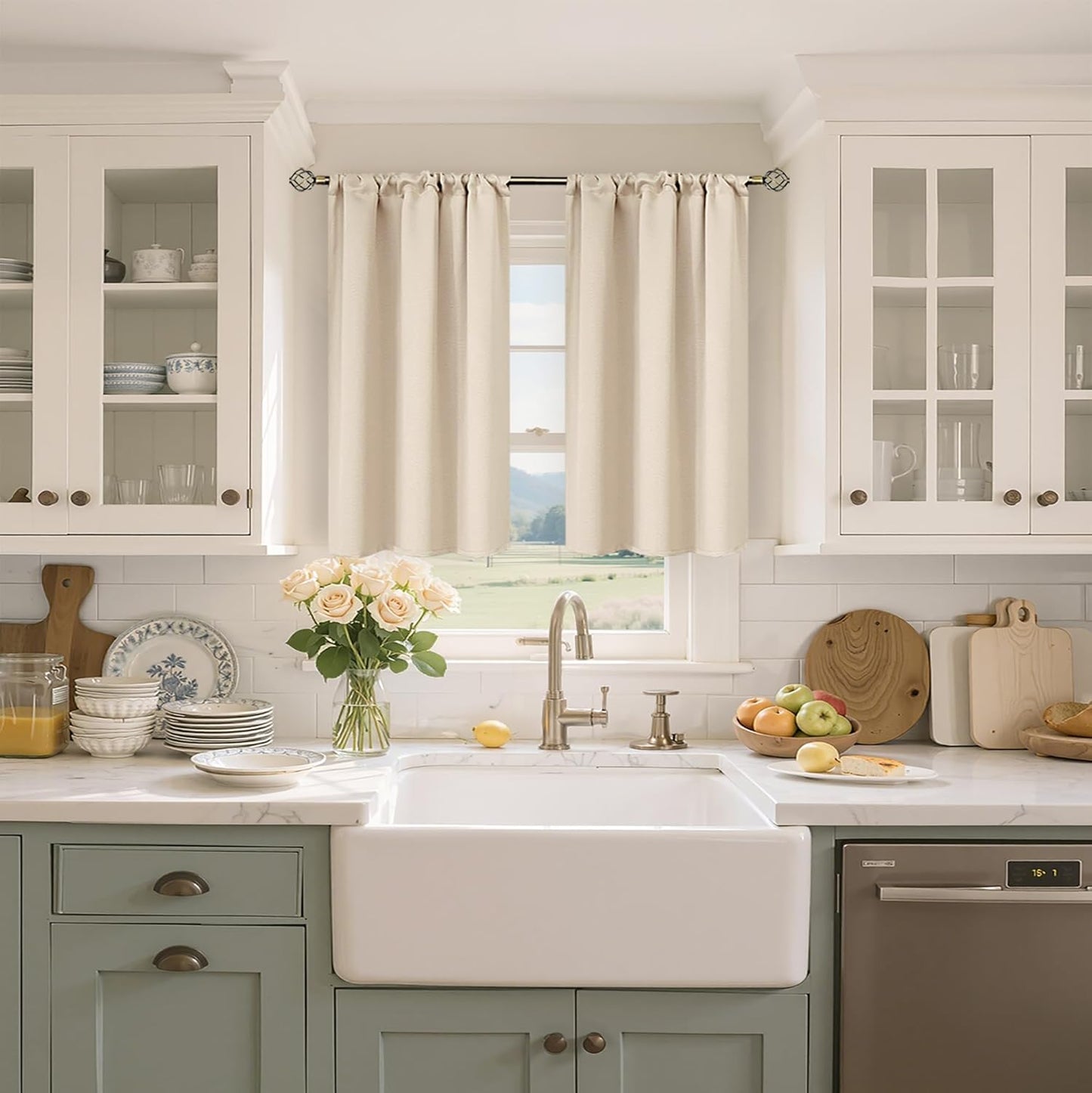 BGment Short Blackout Curtains for Bedroom 40 Inches Long - Thermal Insulated Room Darkening Curtain for Kitchen, Champagne, 34 x 40 Inch, 2 Panels