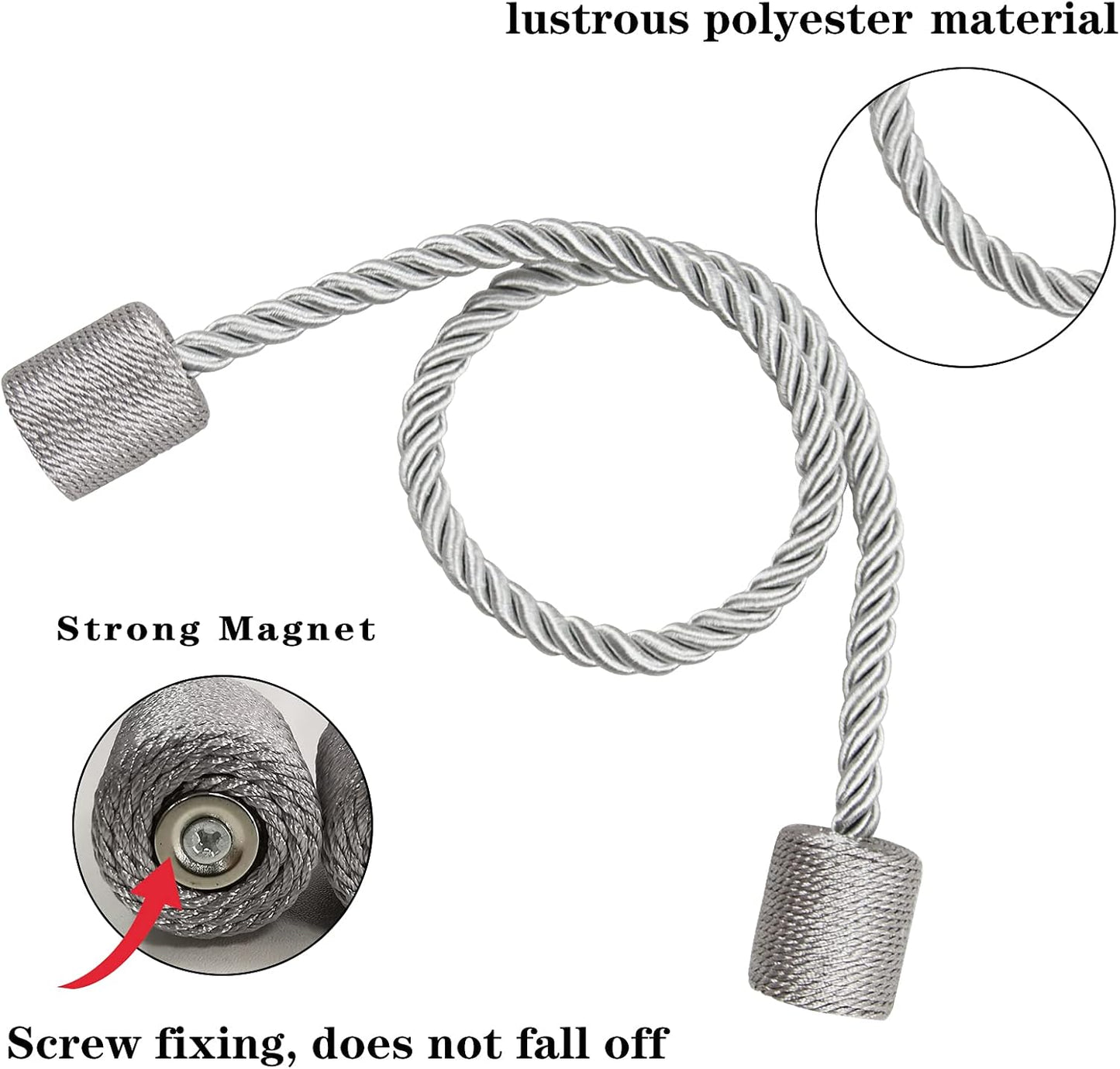 2 Pack Grey Strong Magnetic Curtain Tiebacks Outdoor Elegant Decorative Tie Backs Modern Rope Tiebacks for Drapes Window Curtain Holdbacks for Draperies