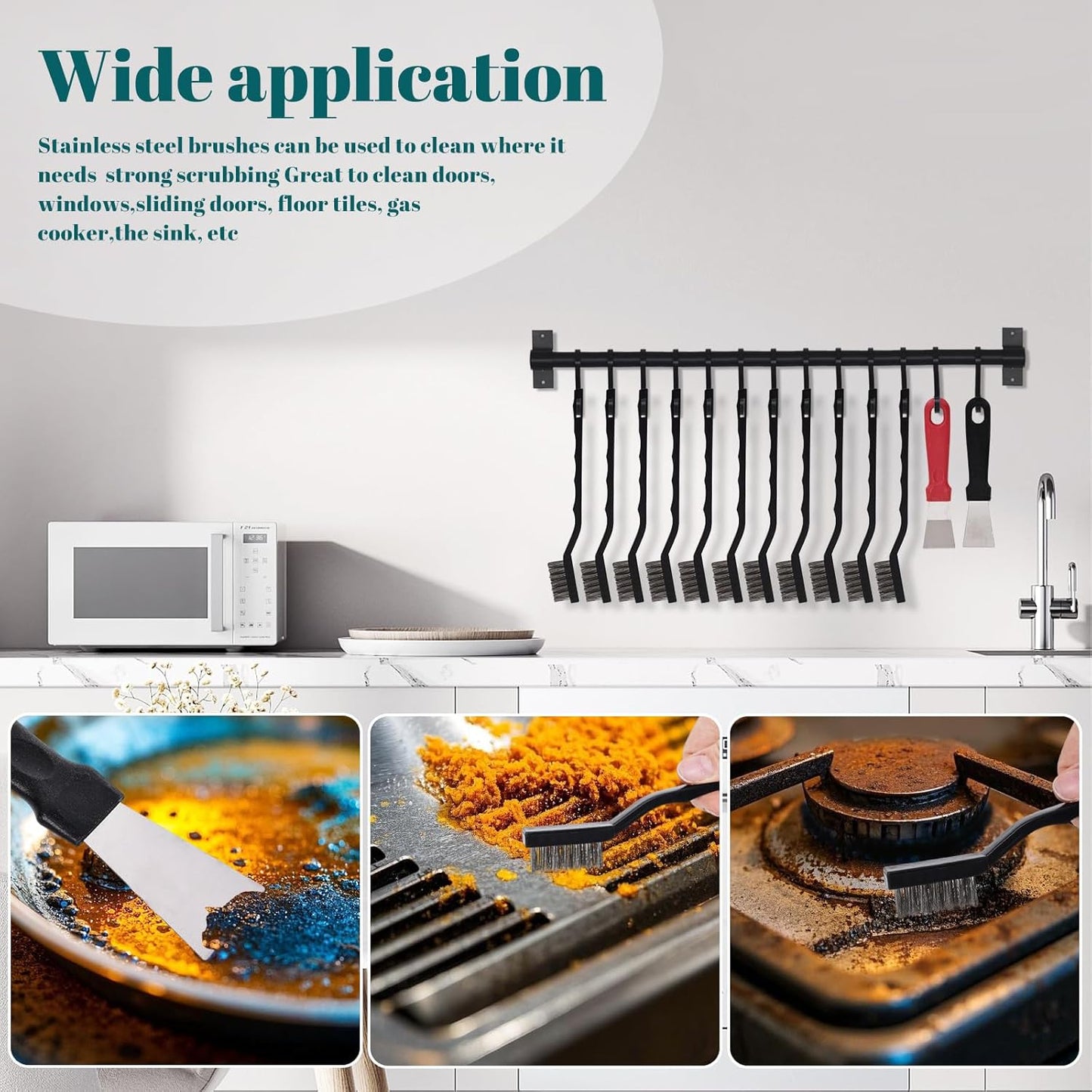 48 Pcs Mini Stainless Steel Wire Brush Set, Wire Scratch Brush with Curved Handle, Cleaning Weld Slag and Rust