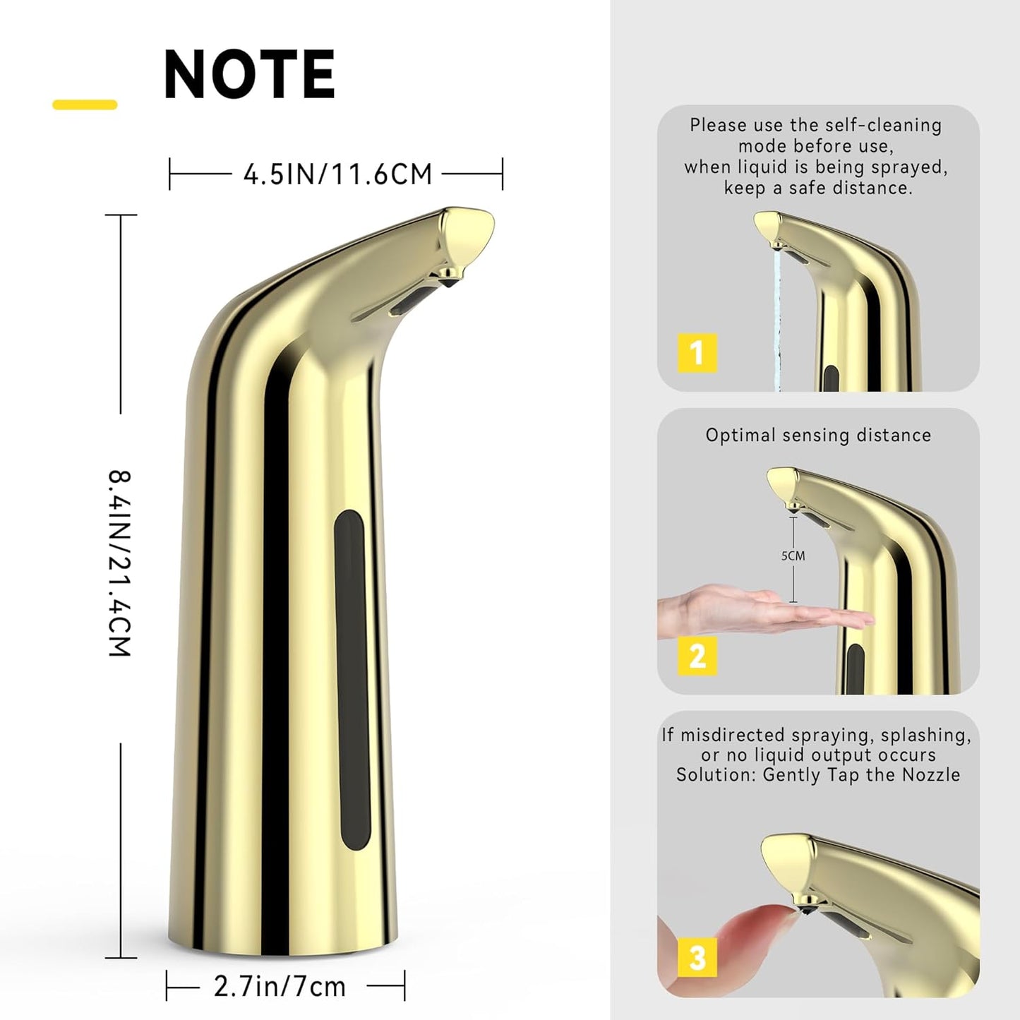 Automatic Soap Dispenser with Infrared Sensor - Adjustable 4-Level Touchless Hand Soap for Kitchen, Bathroom - Battery Operated Electric Dispenser, Durable Plastic, Smart Soap Holder