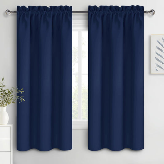 DWCN Navy Blue Blackout Curtains for Bedroom 72 Inches Long 2 Panels Set Window Drapes Thermal Insulated Room Darkening Rod Pocket Curtains for Kids Boys Room (W38 x L72 Inch, Navy Blue)