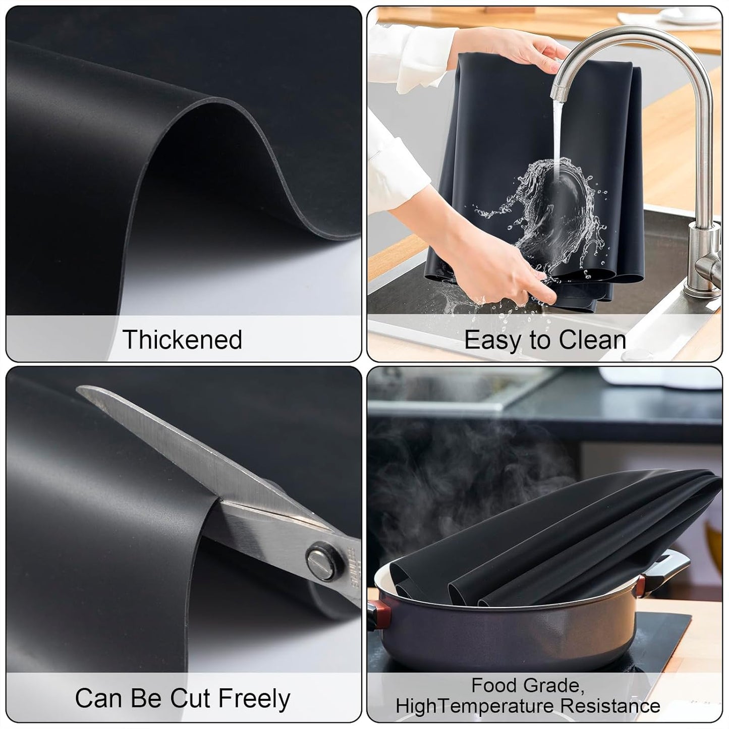 Food Grade Silicone Table Protector Mat 47x24 Inch, Heat Resistant Desk Pad for Baking/Painting/Resin/Welding, Non-Slip Waterproof Surface Easy Clean (3 Colors) (Black)