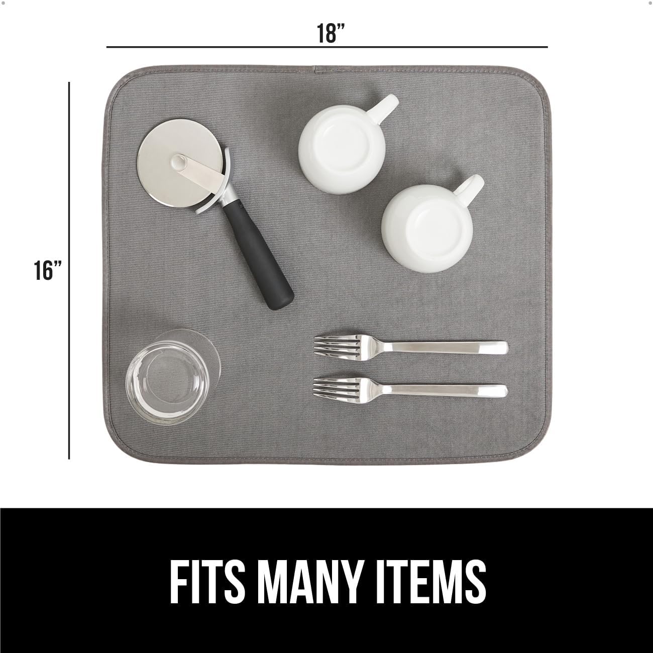 GORILLA GRIP Ultra Water Absorbent Microfiber Dish Drying Mat, Quick Dry Thick Mesh, Slip Resistant Pad for Sink Dishes or Under Rack, Kitchen Counter Accessories, 16x18, Machine Wash Mats, Gray