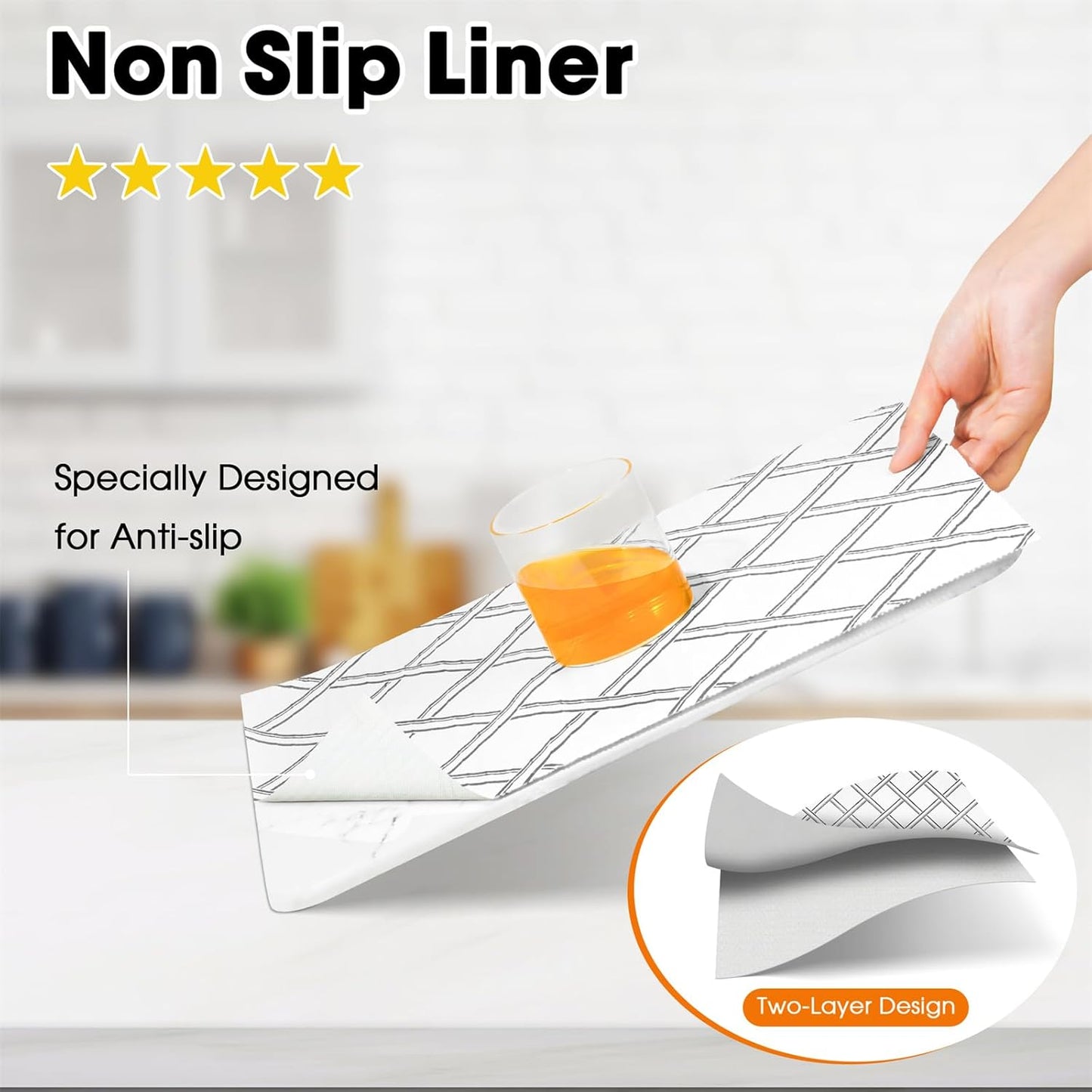 Drawer and Shelf Liners for Kitchen Cabinets Non-Adhesive Cabinet Liners Strong Grip Non Slip Waterproof Contact Paper for Cabinets and Drawers Shelves Cupboard,Geometric,12IN X 20FT