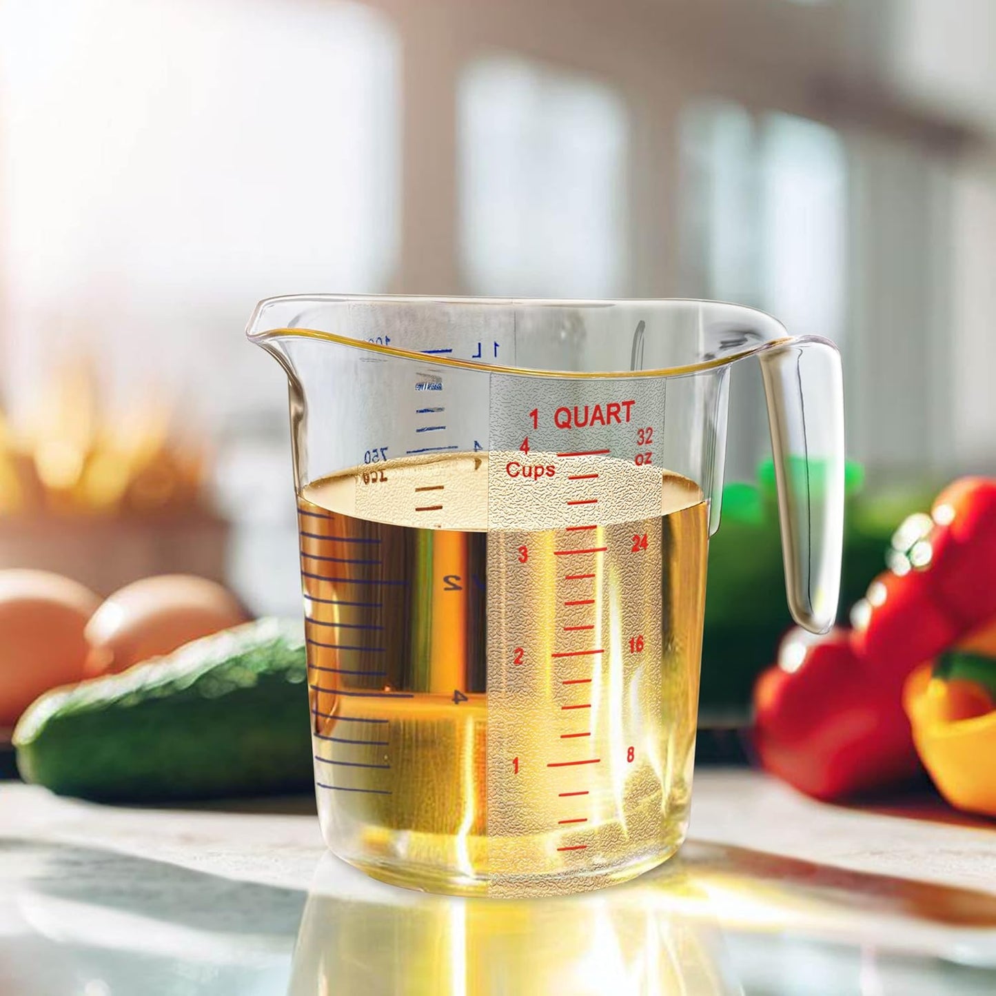 Amazing Abby - Melissa - Plastic Measuring Cups (3-Piece Set), Food-Grade Measuring Jugs, 1/2/4-Cup Capacity, Unbreakable, Stackable, Dishwasher-Safe, Great for Oil, Vinegar, Flour, and More