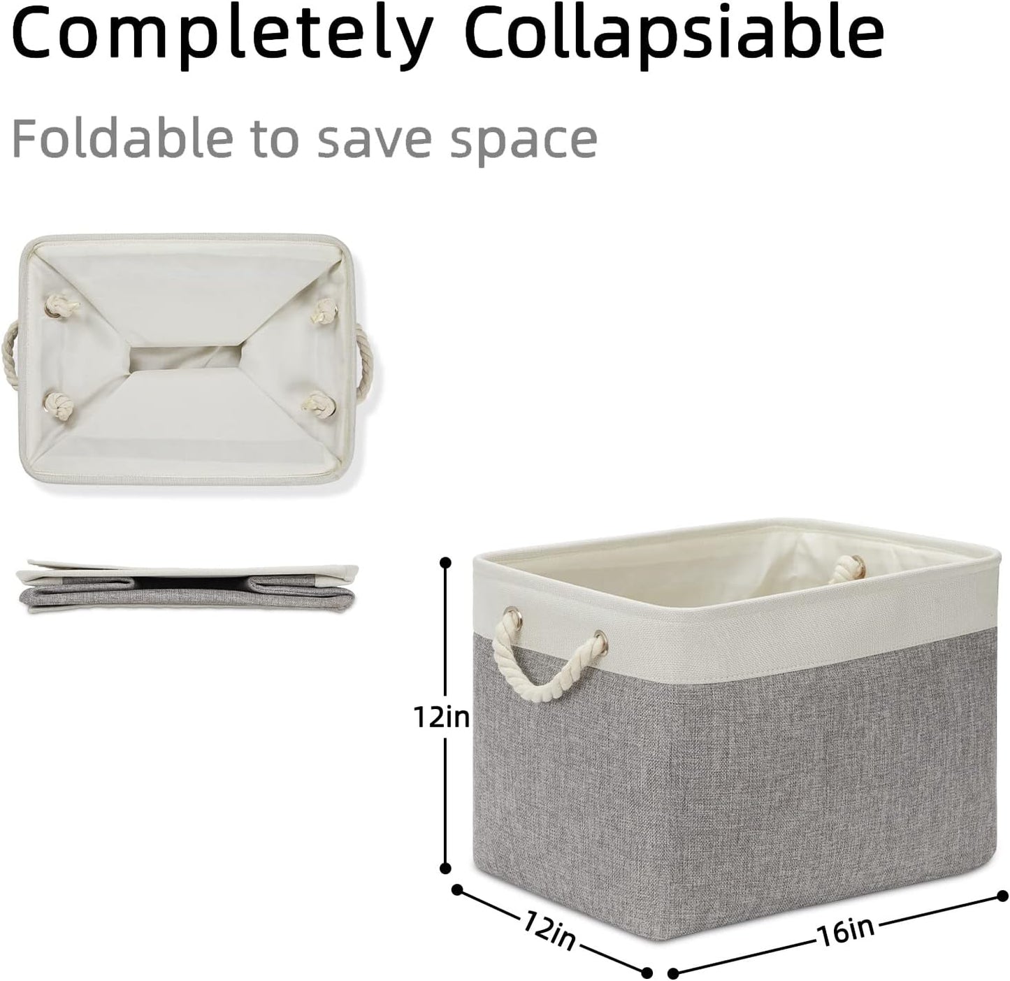 DULLEMELO Storage Baskets for Organizing 16x12x12 Large Fabric Storage Bins Baskets Set of 2 Collapsible Decorative Storage Boxes for Shelves Closets Nursery Toy Clothes (White And Grey)