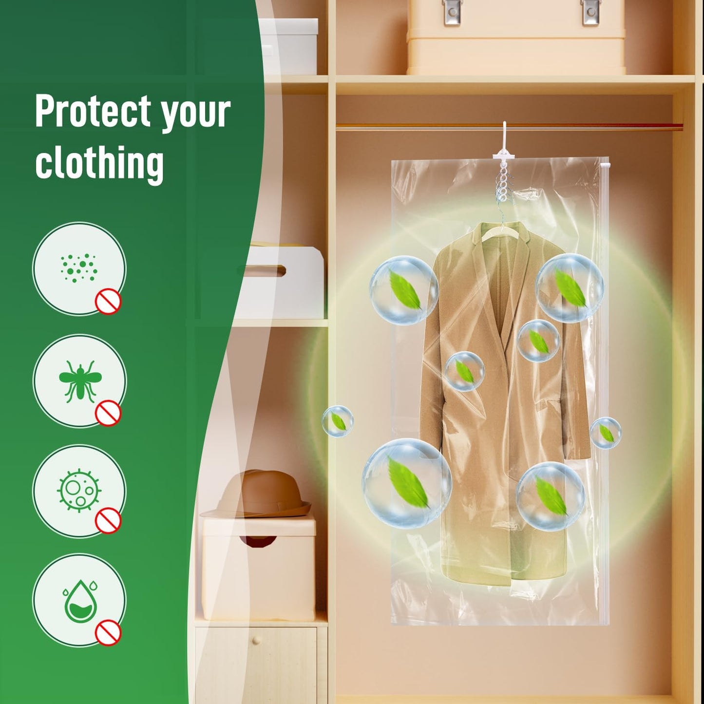 Hanging Vacuum Storage Bags For Clothes With Hand Pump,Coat Storage Bag Hanging,Vacuum Bags For Clothes,Space Saver Vacuum Storage Bags,Garment, Clothing, Dress, Suit, Long Coat, Jacket(Short 4 Pack）