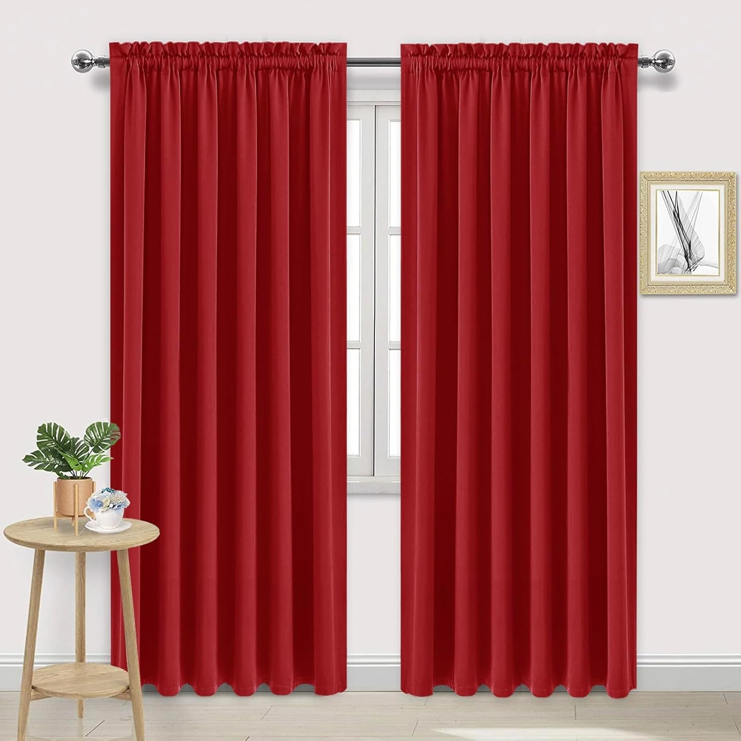 DWCN Blackout Curtains for Living Room Thermal Insulated, Energy Saving & Noise Reducing Bedroom Curtains, Red, W 70x L 84 Inch, Set of 2 Rod Pocket Curtain Panels