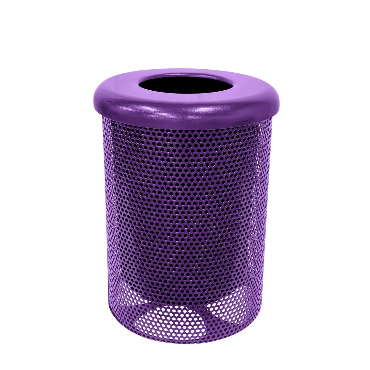 COATEDOUTDOORFURNITURE RFT-P-TXTPUR Heavy Duty Round Trash Receptacle with Flat Top, Liner Included, 32 Gallon, Textured Purple, Made in America