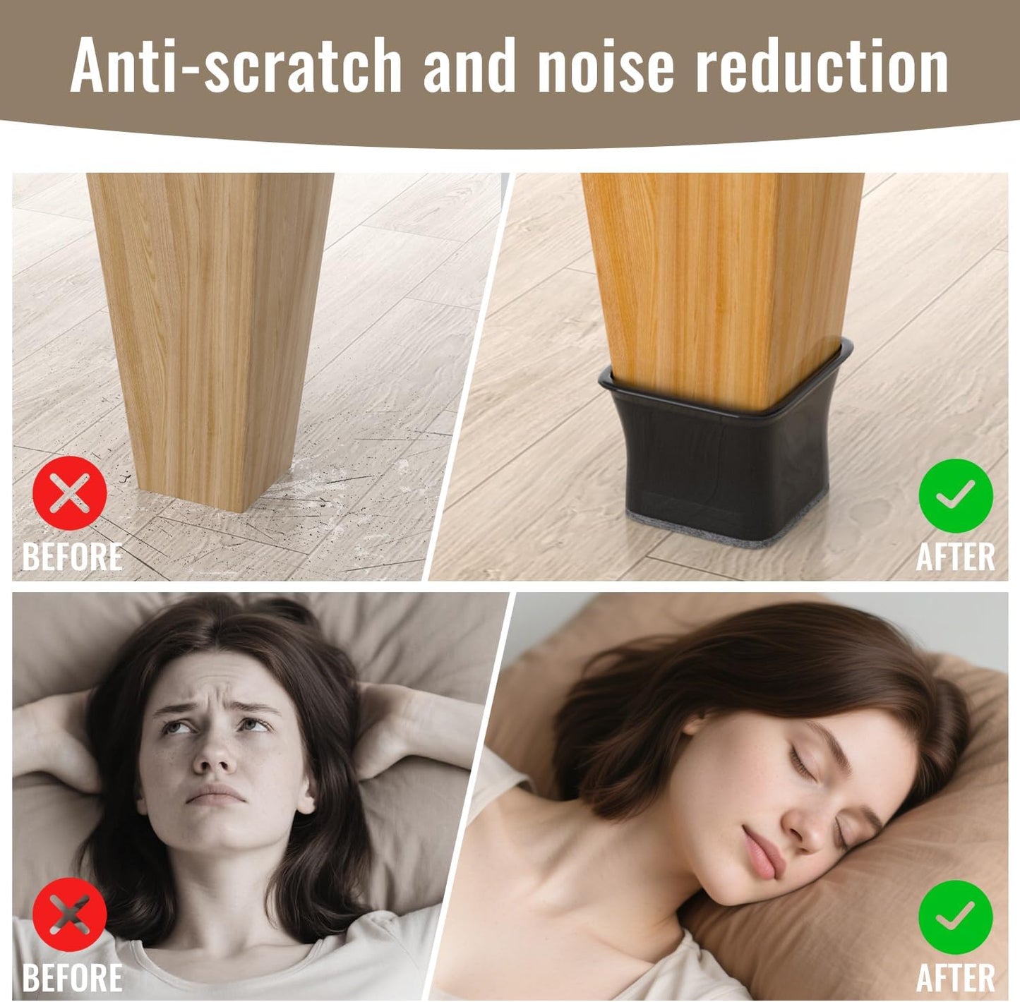 BUMACO Chair Leg Floor Protectors Square Chair Leg Protectors for Hardwood Floors 40Pcs Silicone Covers to Protect Floors Square (Black-L Fit 1-1/16" to 1-5/8")