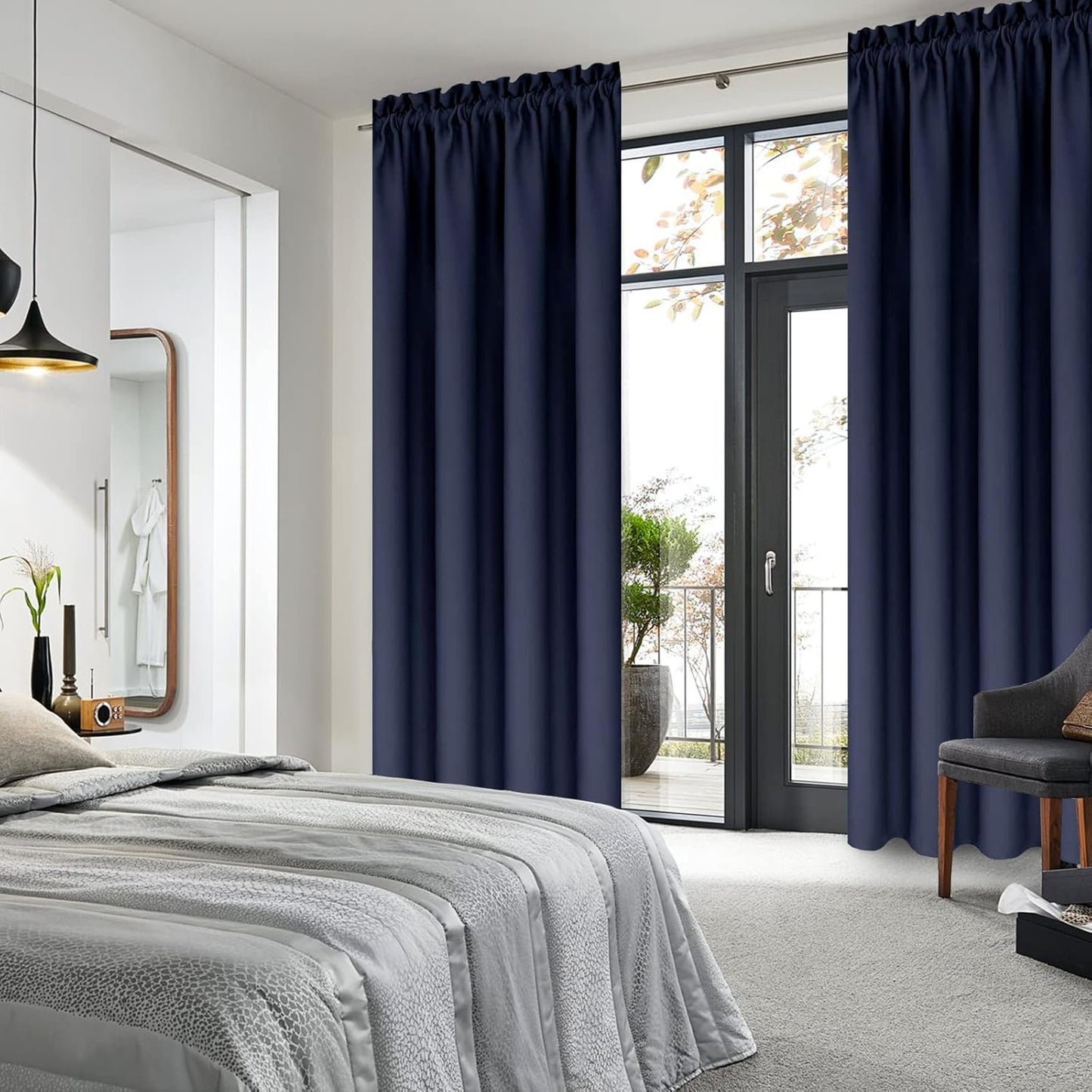 DWCN Blackout Curtains Room Darkening Thermal Insulated Bedroom Curtains Window Curtain Panels, 42 x 84 inches Long, Set of 2 Navy Rod Pocket Drapes