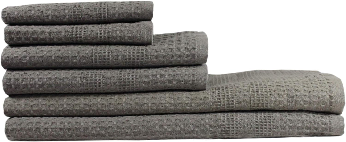 GILDEN TREE Waffle Towel Set Quick Dry Thin | 2 Bath Towels | 2 Hand Towels | 2 Washcloths, Classic Style (Stone)