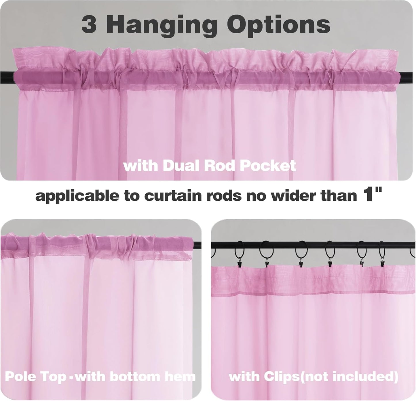 Chyhomenyc Light Pink Sheer Curtains 84 Inch Length 2 Panels, Light Filtering Cute Voile Pink Window Curtain Drapes for Girls Room，Each 42Wx84L Inches
