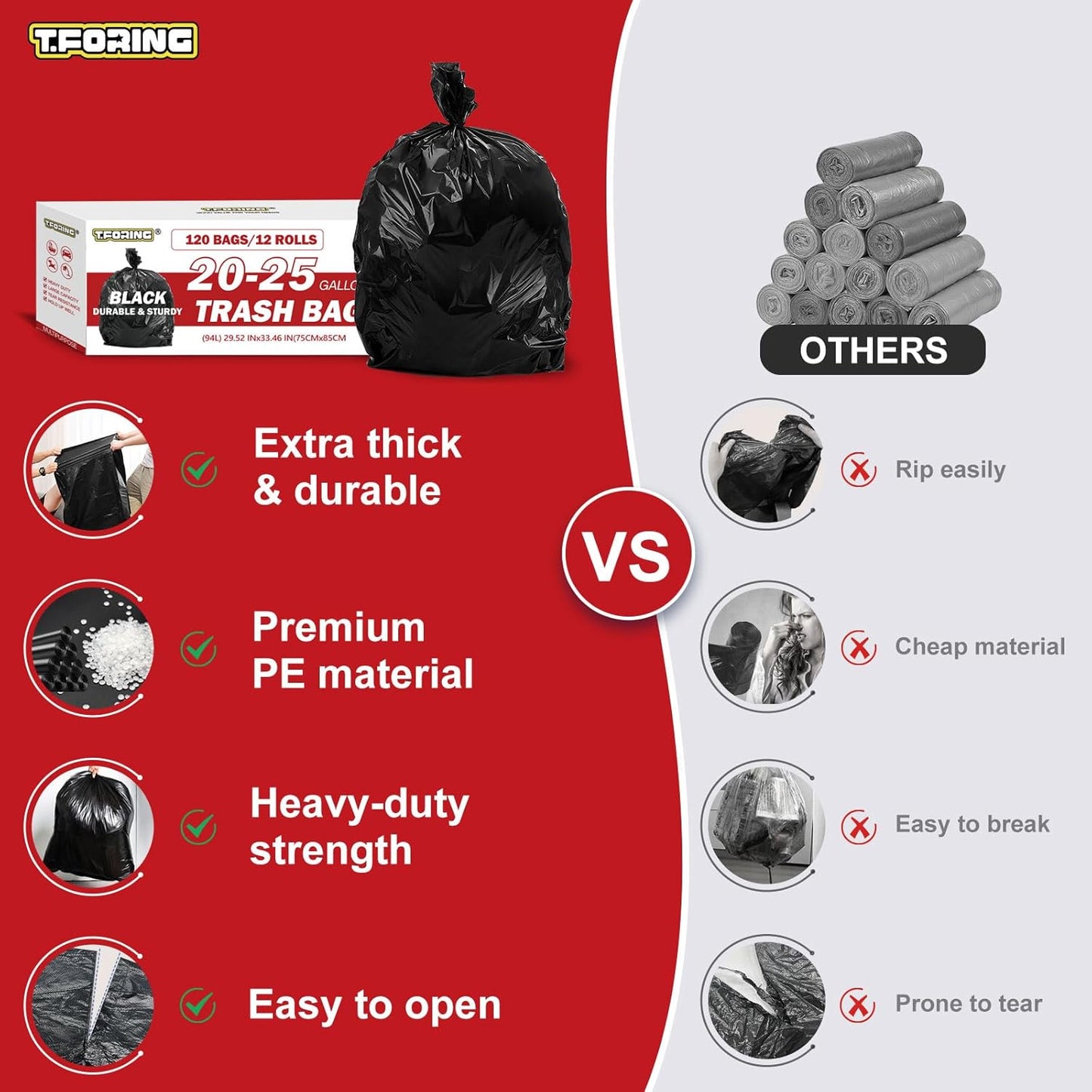 Black Trash Bags 20-25 Gallon 120 Count - 30" x 33" Large Kitchen Garbage Bags, 20+ Gallon Trash Can Liners Unscented, Multipurpose for Home, Office, Daily Household Use