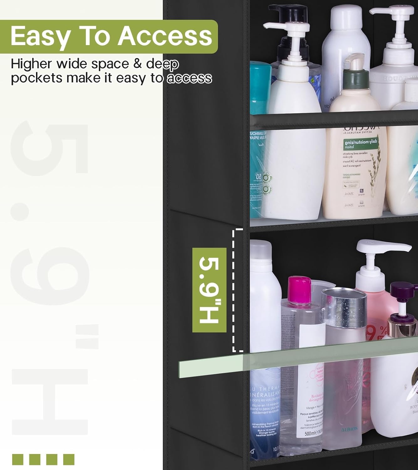 AOODA 2 Pack Over the Door Organizer, Large Capacity Closet Door Hanging Organizer, Clear Deep Pockets Baby Storage for Nursery, Bathroom, Bedroom, Pantry, Diapers (Black)