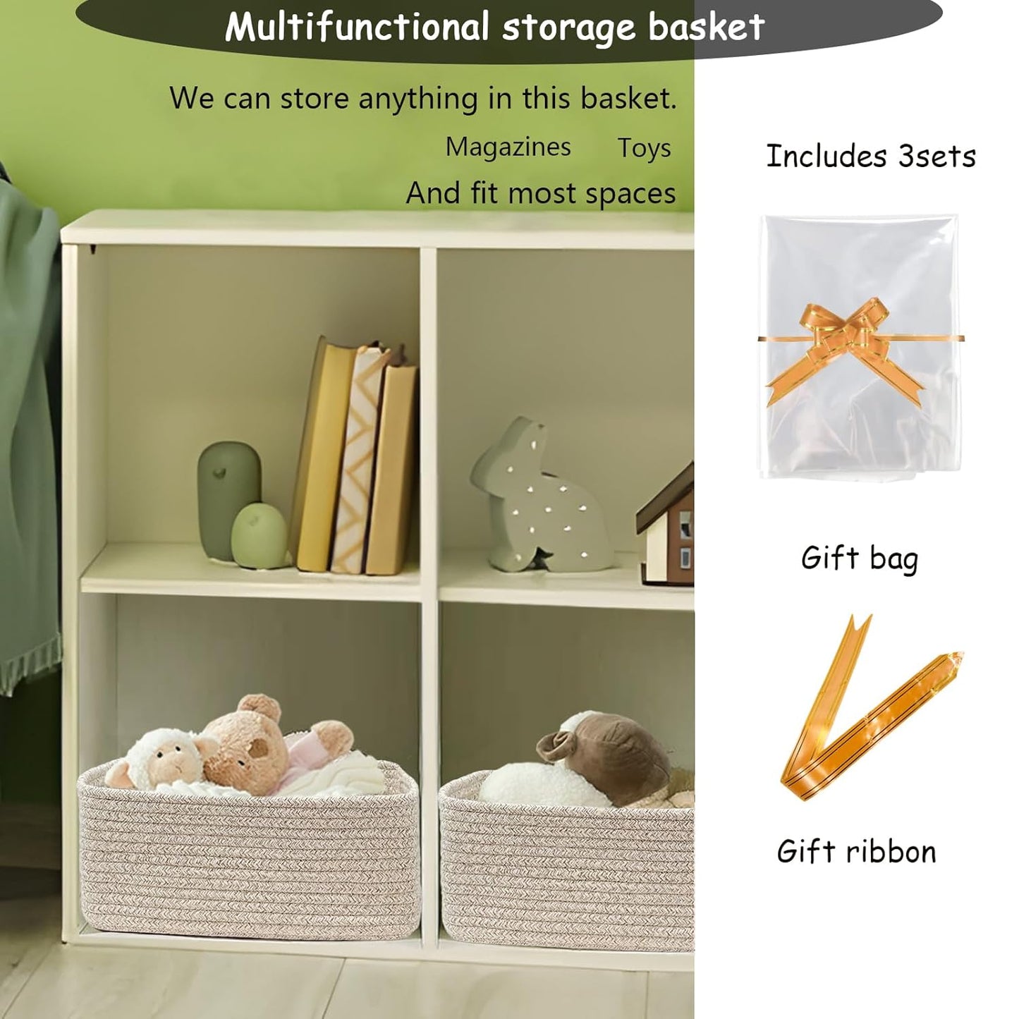 COMFY-HOMI 11.5"x7.5"x4.7" Storage Baskets for Organizing | Cotton Rope Woven Basket | Toy Storage Bin Box | Basket for Shelves, Closet Organizer Bin, Decorative Closet Shelf, 3 Pack, all brown