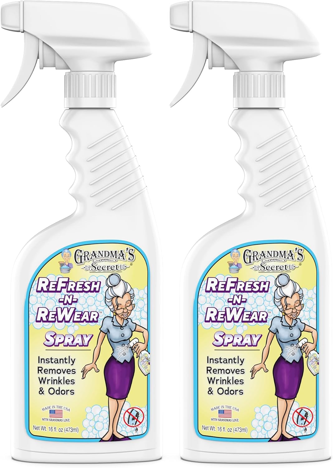 Grandma's Secret Refresh N ReWear Spray - Instantly Removes Wrinkles & Odors - Wrinkle Release, Fabric Refresher Spray, Chlorine, Bleach and Toxin-Free - 16 Ounce, 2 Pack