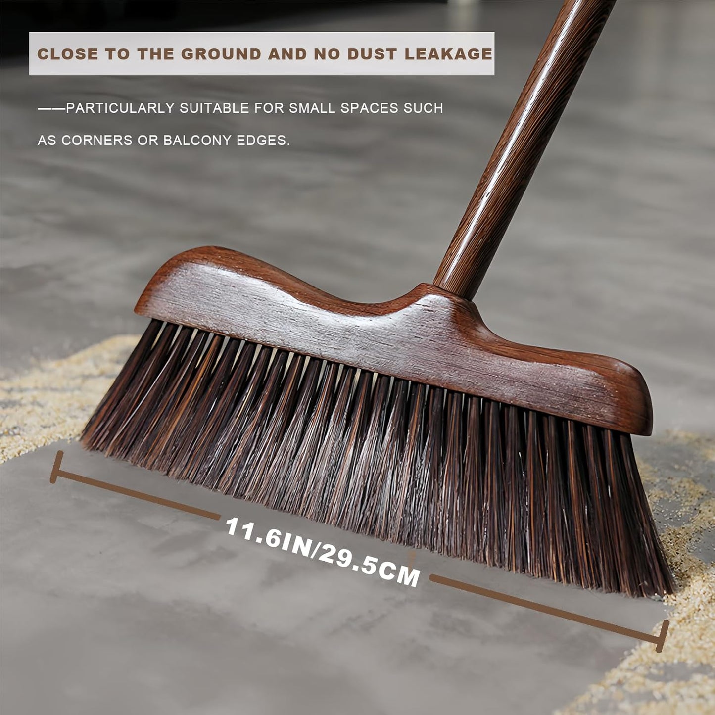 Wood Angle Broom – 44.8” Wooden Handle Compact Brooms for Indoor Kitchen – Soft PP Bristles, Durable Sweeping Broom