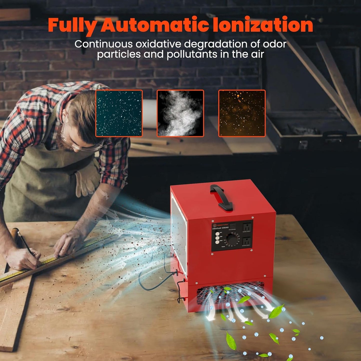 Abestorm Tabletop Dust Collector for Woodworking, Portable Double-sided Intake Air Filtration Systems, Movable Air Filter with Built-in Ionizer, Timer Function, Ideal for Garage Works Shop