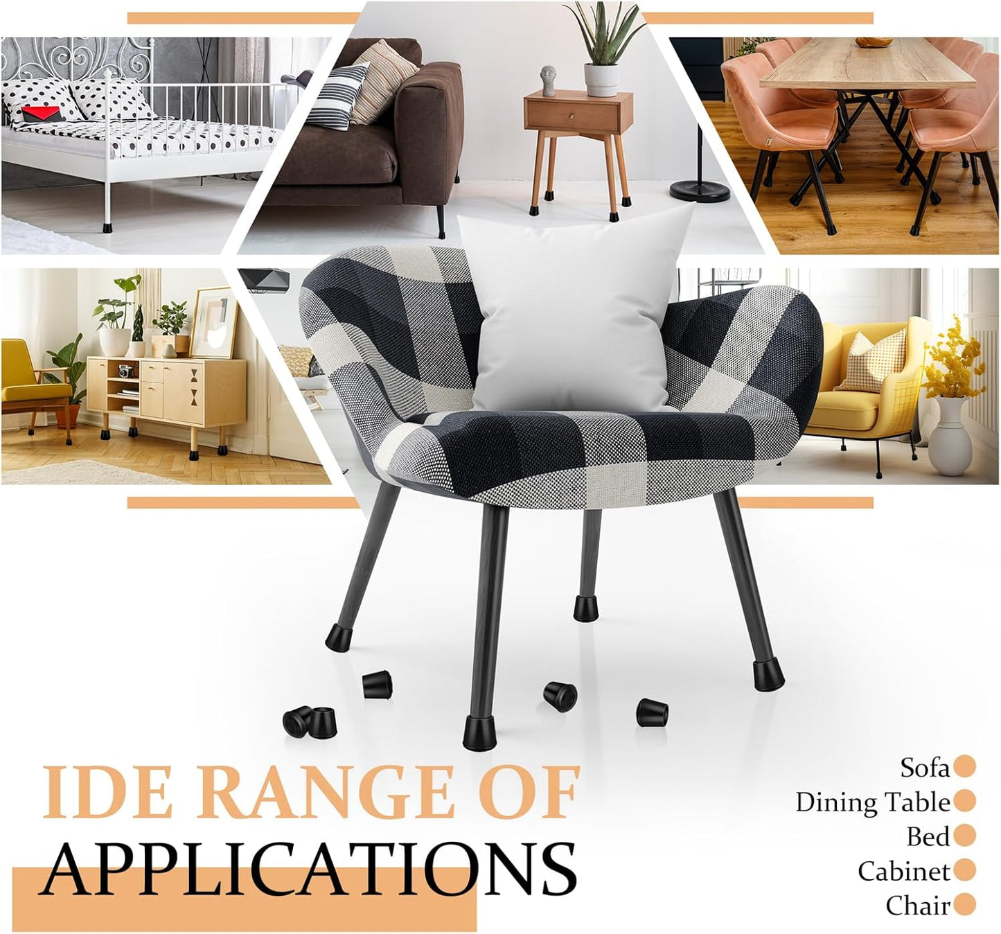 5/8" Round Rubber Chair Leg Tips Caps, 16 Pack Small Chair Leg Floor Protectors Small Furniture Legs Caps Non Slip Reduce Noise for Hardwood Floors (Black, Fit: 16mm to 17mm)